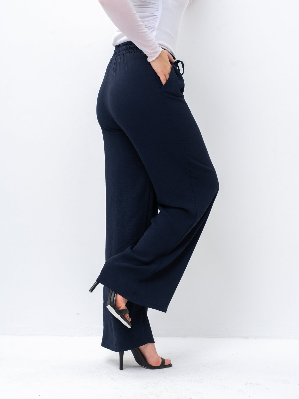 High-Waisted Drawstring Wide-Leg Trousers — Image 2