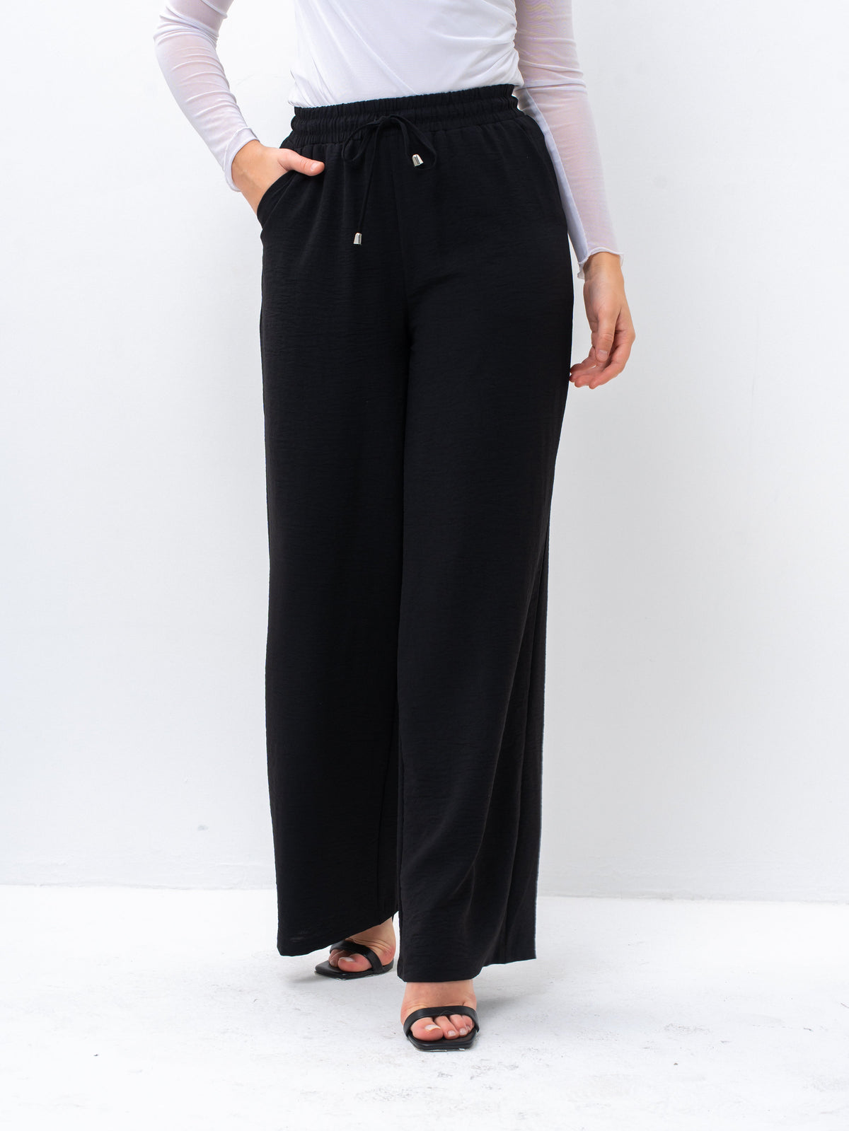 High-Waisted Drawstring Wide-Leg Trousers — Image 14