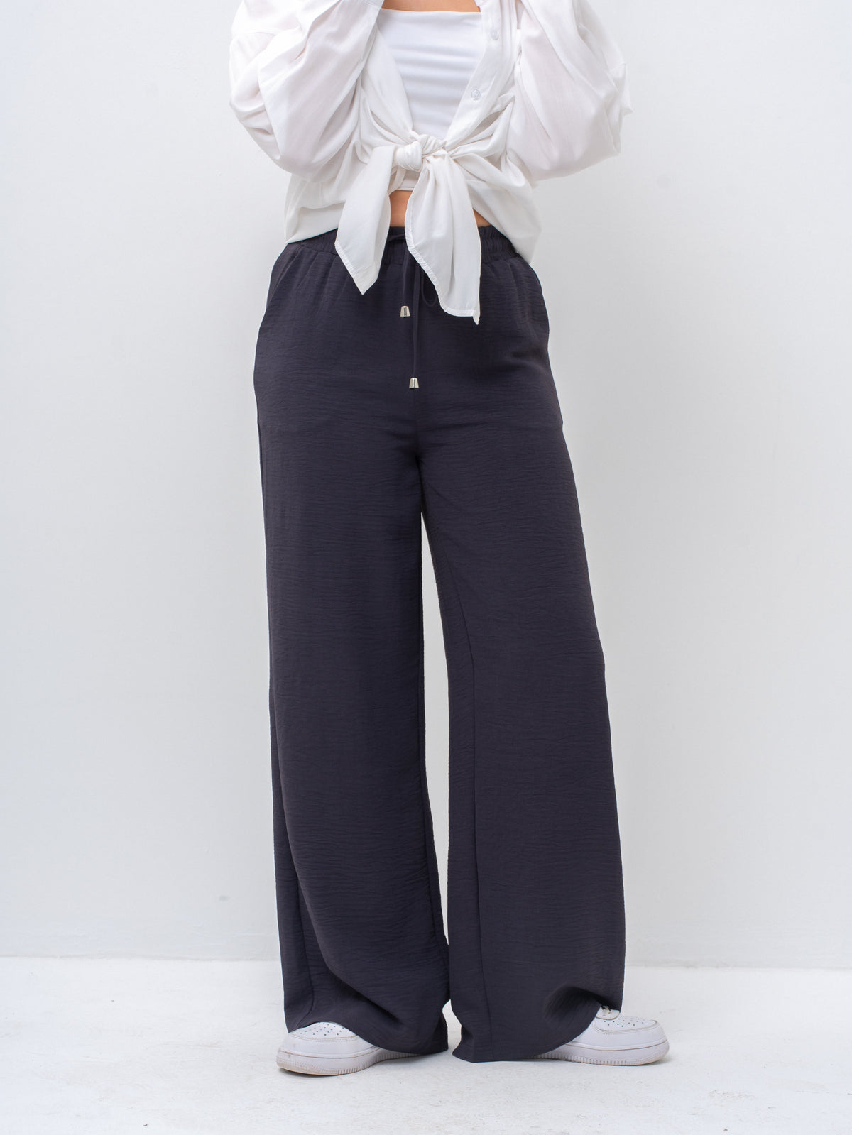 High-Waisted Drawstring Wide-Leg Trousers — Image 36