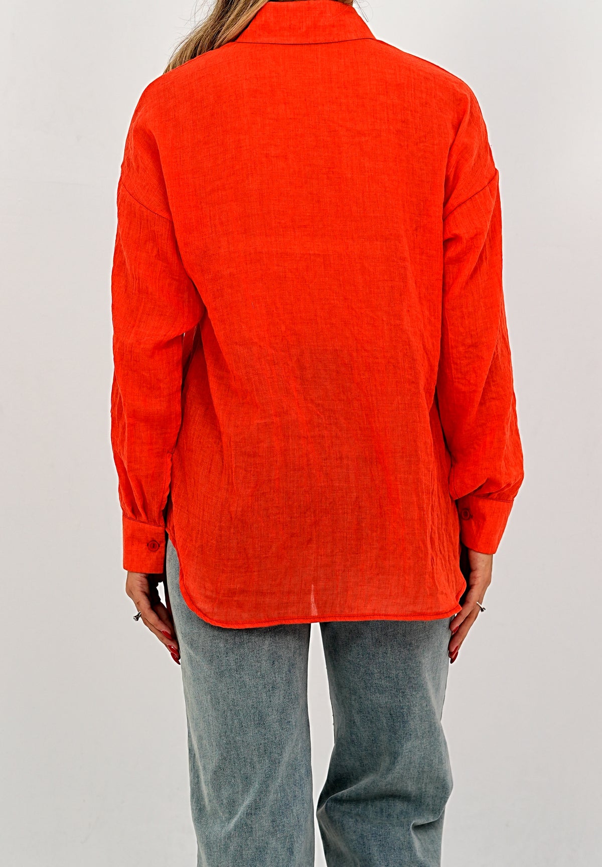 Relaxed Fit Long Sleeve Shirt - Crinkled & Lightweight Orange