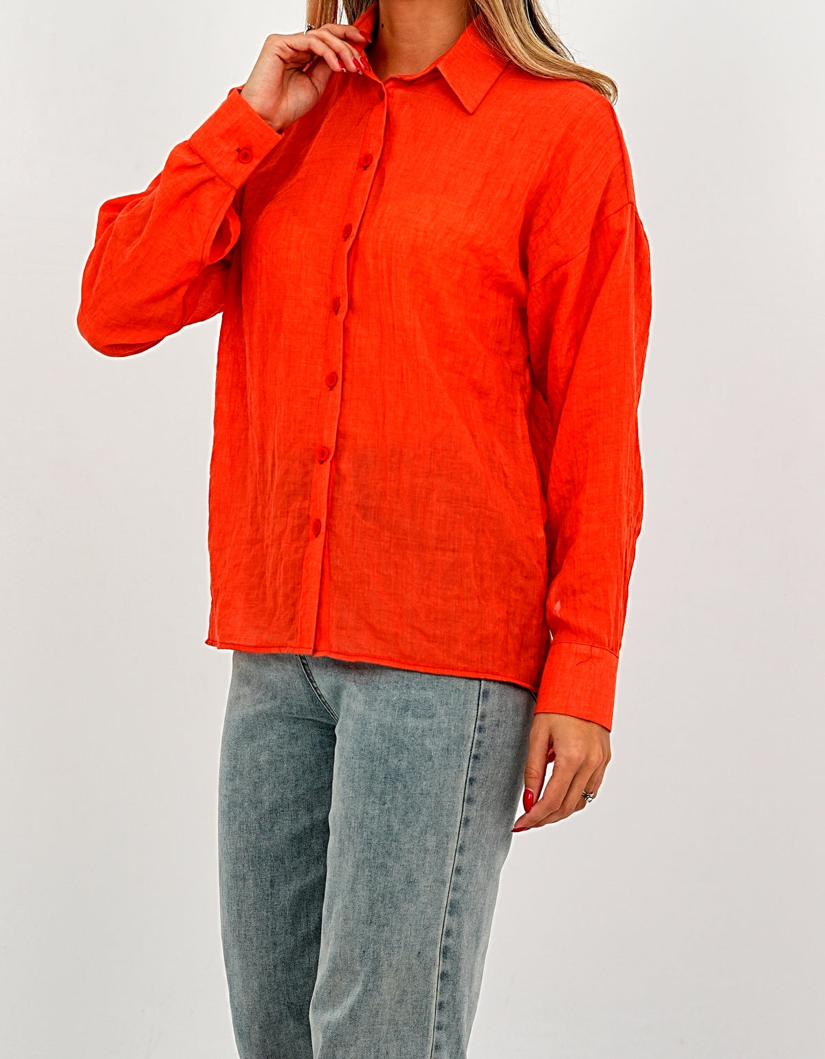 Relaxed Fit Long Sleeve Shirt - Crinkled & Lightweight Orange