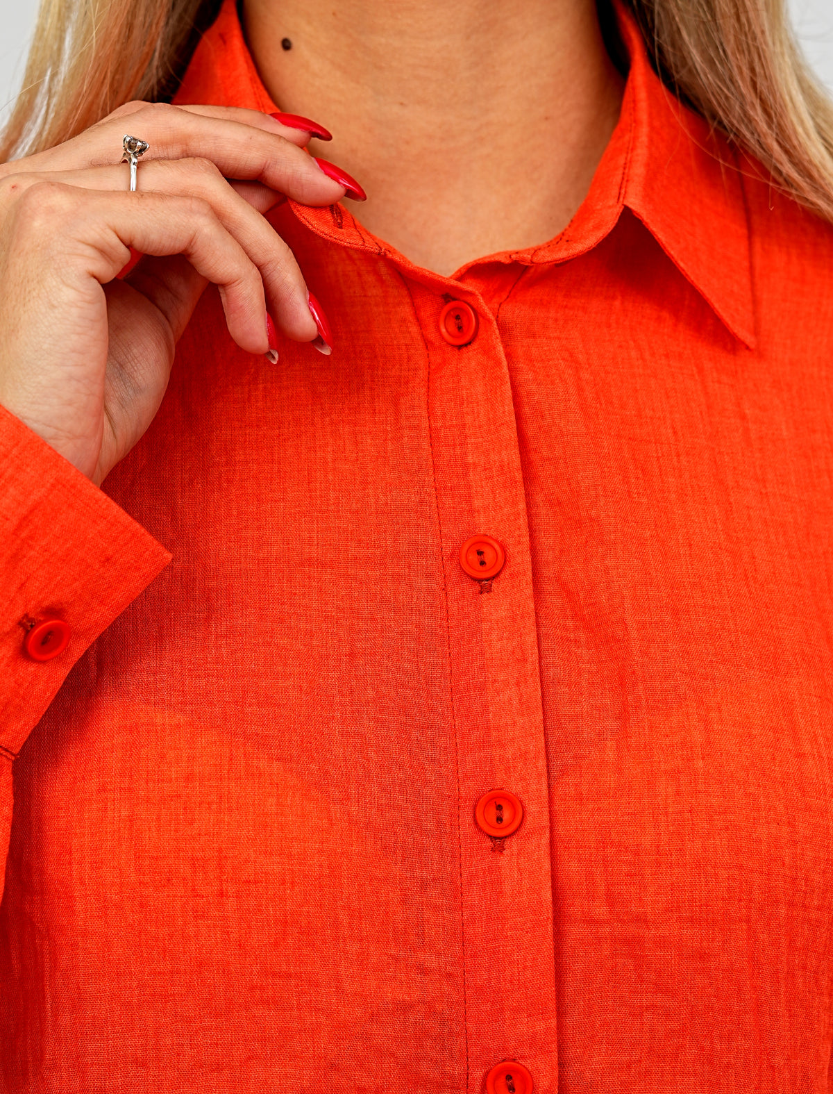 Relaxed Fit Long Sleeve Shirt - Crinkled & Lightweight Orange