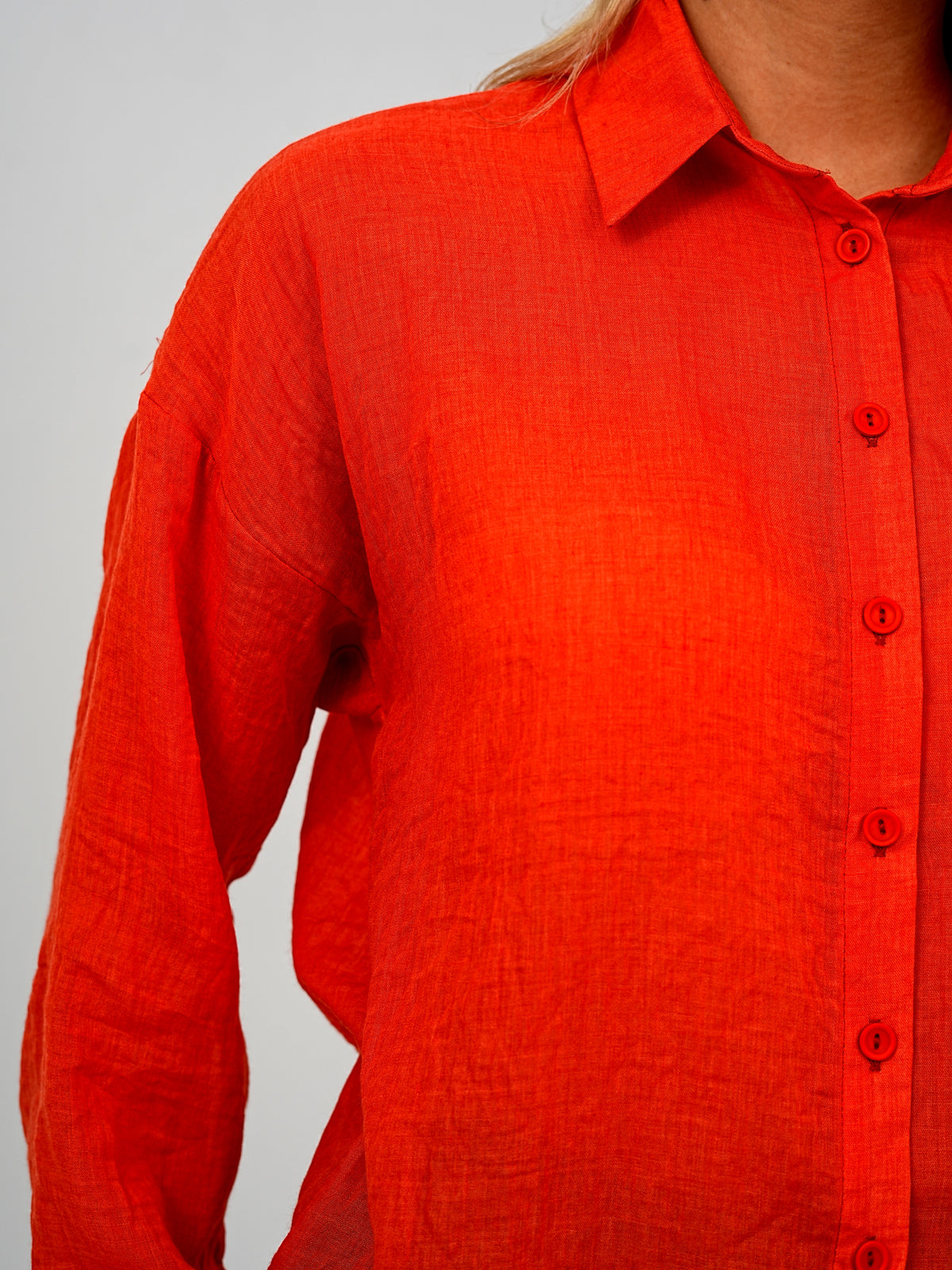 Relaxed Fit Long Sleeve Shirt - Crinkled & Lightweight Orange