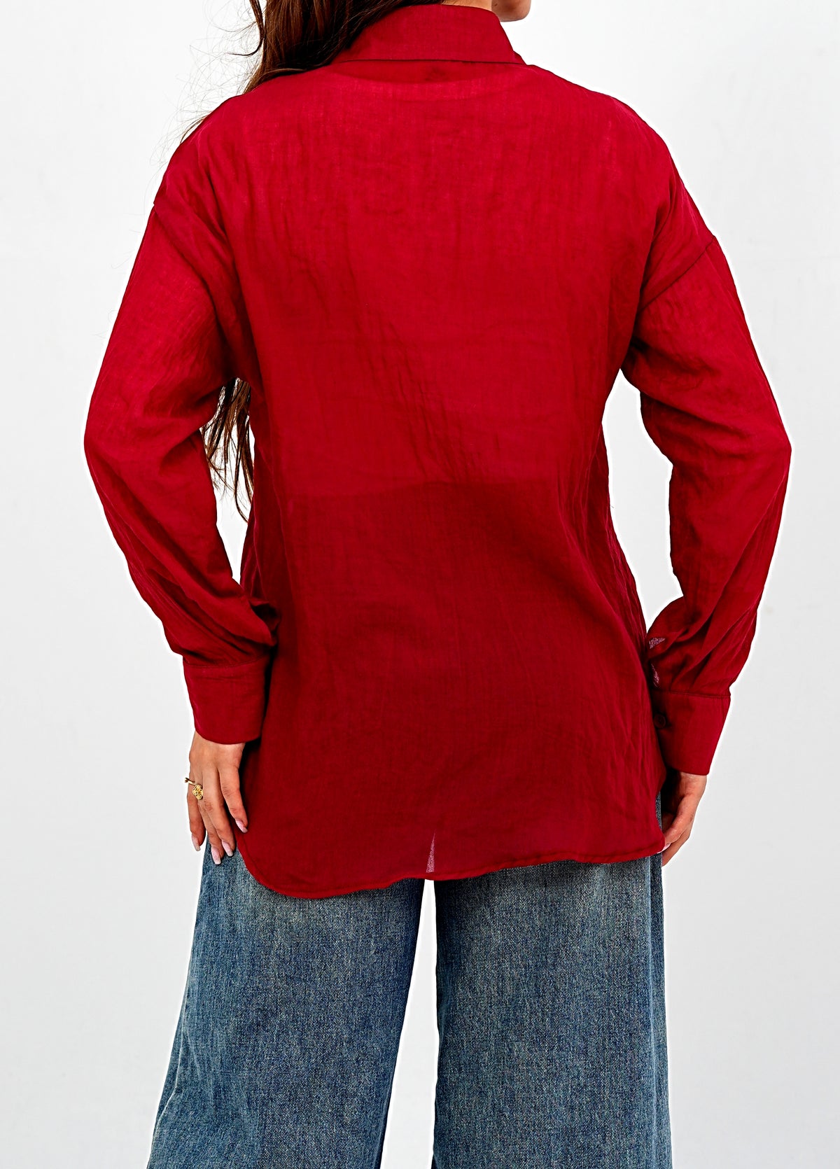 Airy Gauze Burgundy Relaxed Fit Long Sleeve Shirt