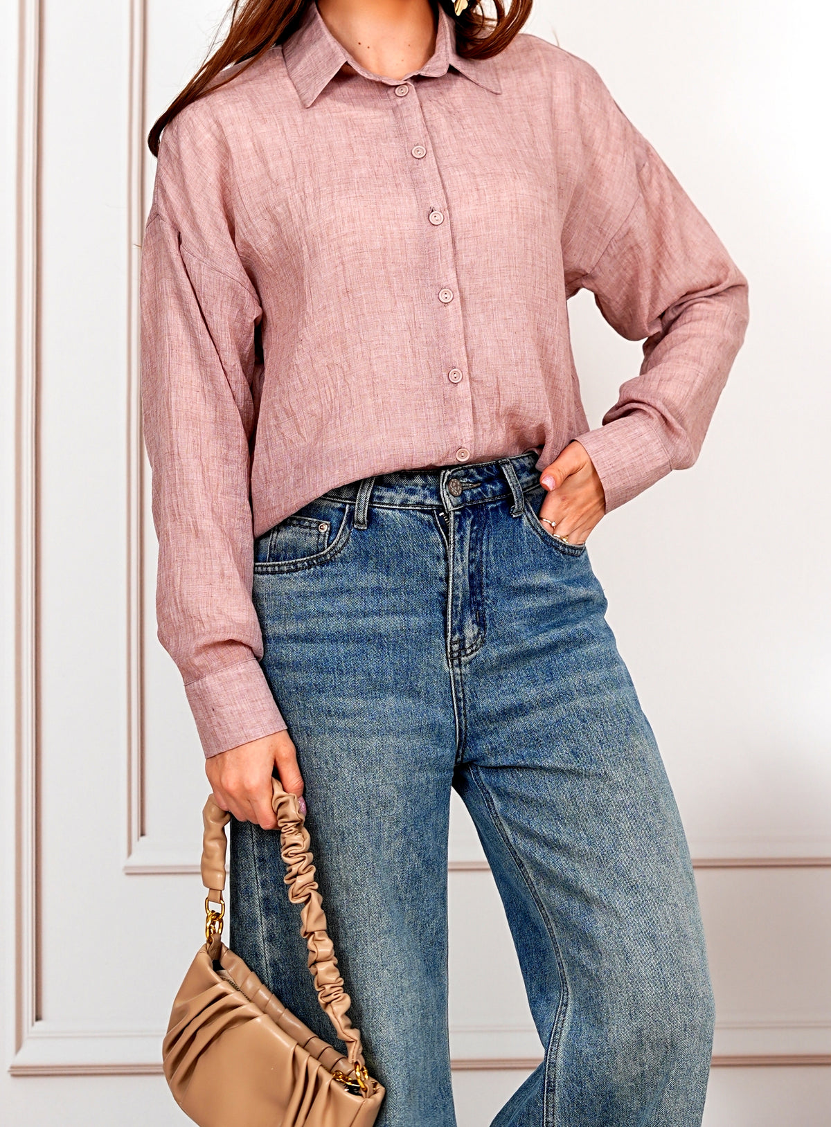 Airy Gauze Dark Pink Relaxed Fit Long Sleeve Shirt