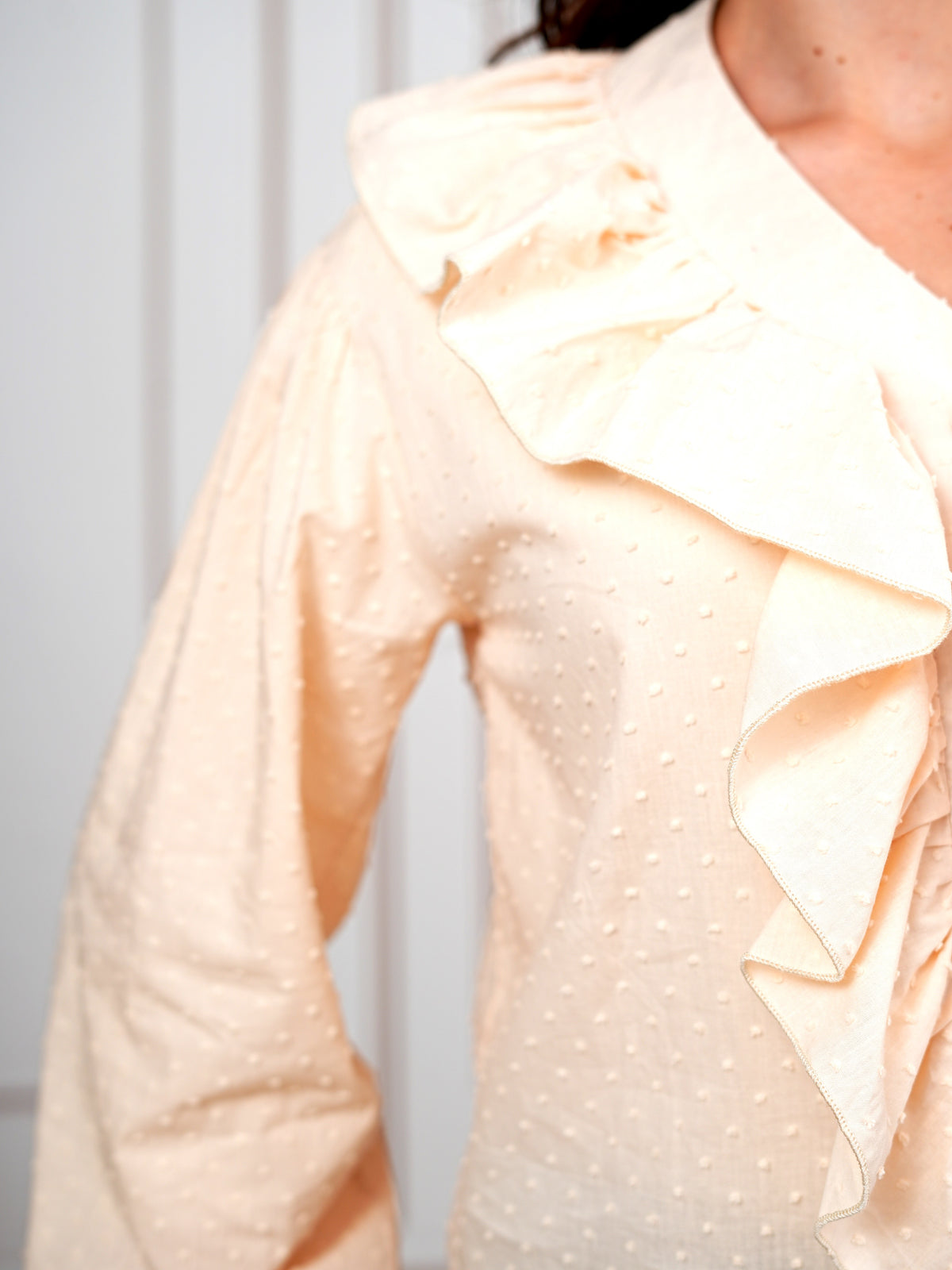 Romantic Ruffle Collar V-Neck Blouse with Balloon Sleeves