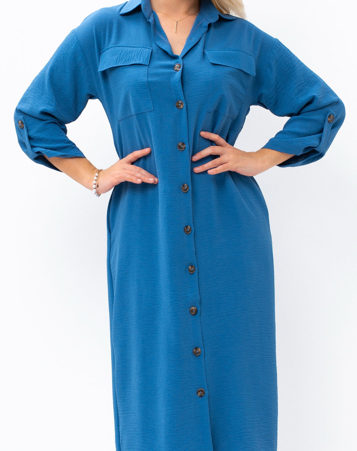 Casual Sophistication Long-Sleeve Utility Shirt Blue Dress