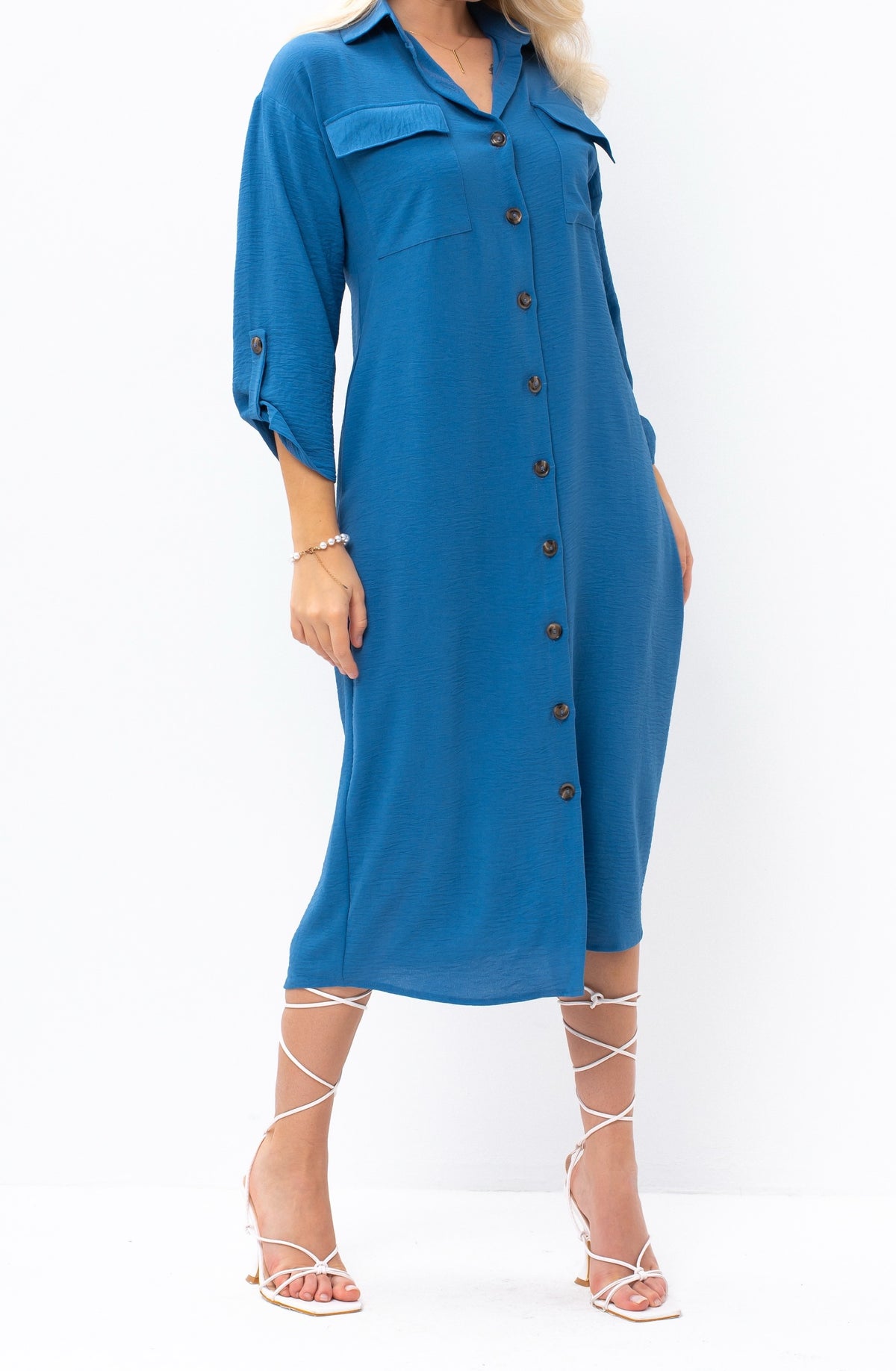 Casual Sophistication Long-Sleeve Utility Shirt Blue Dress