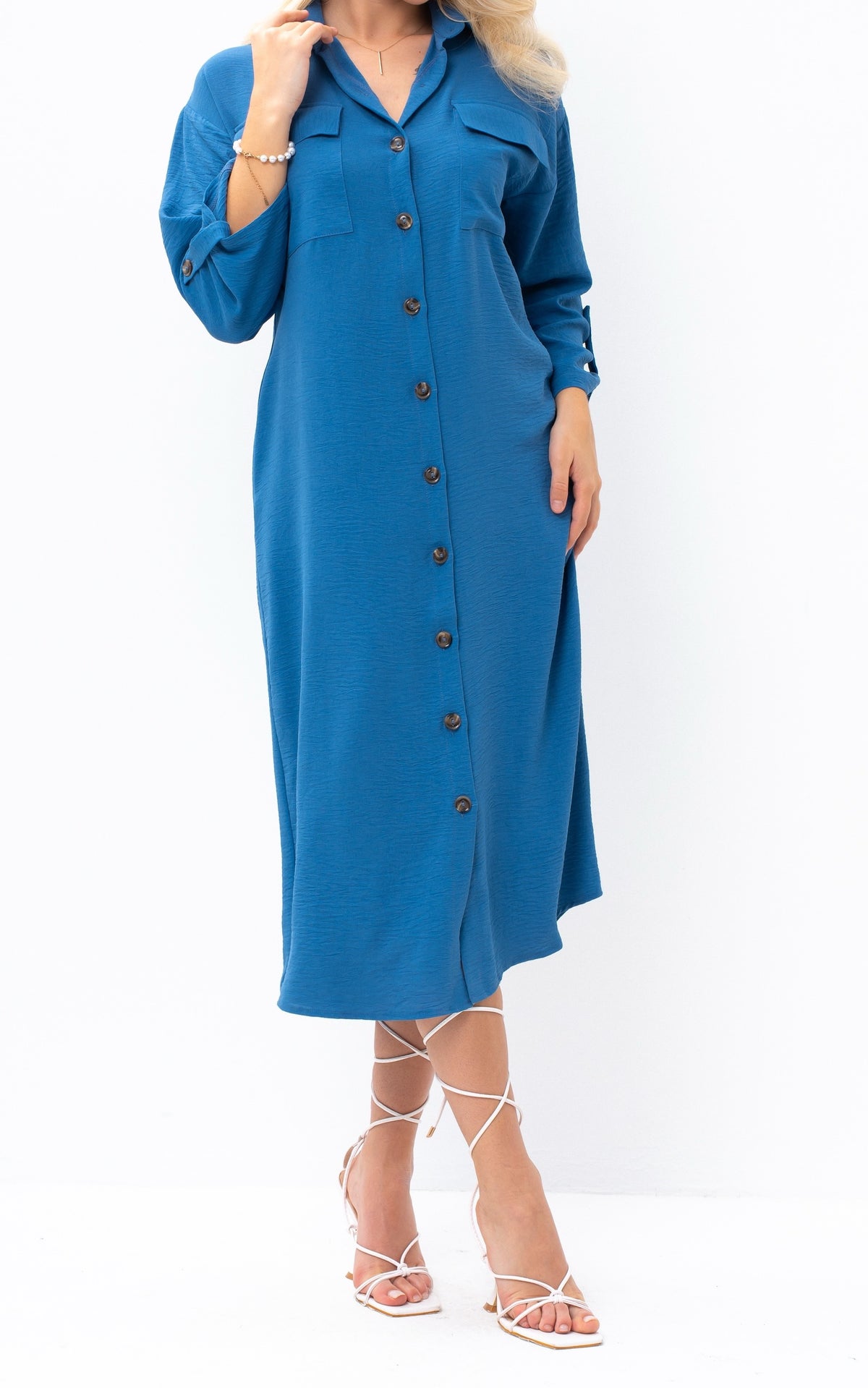 Casual Sophistication Long-Sleeve Utility Shirt Blue Dress