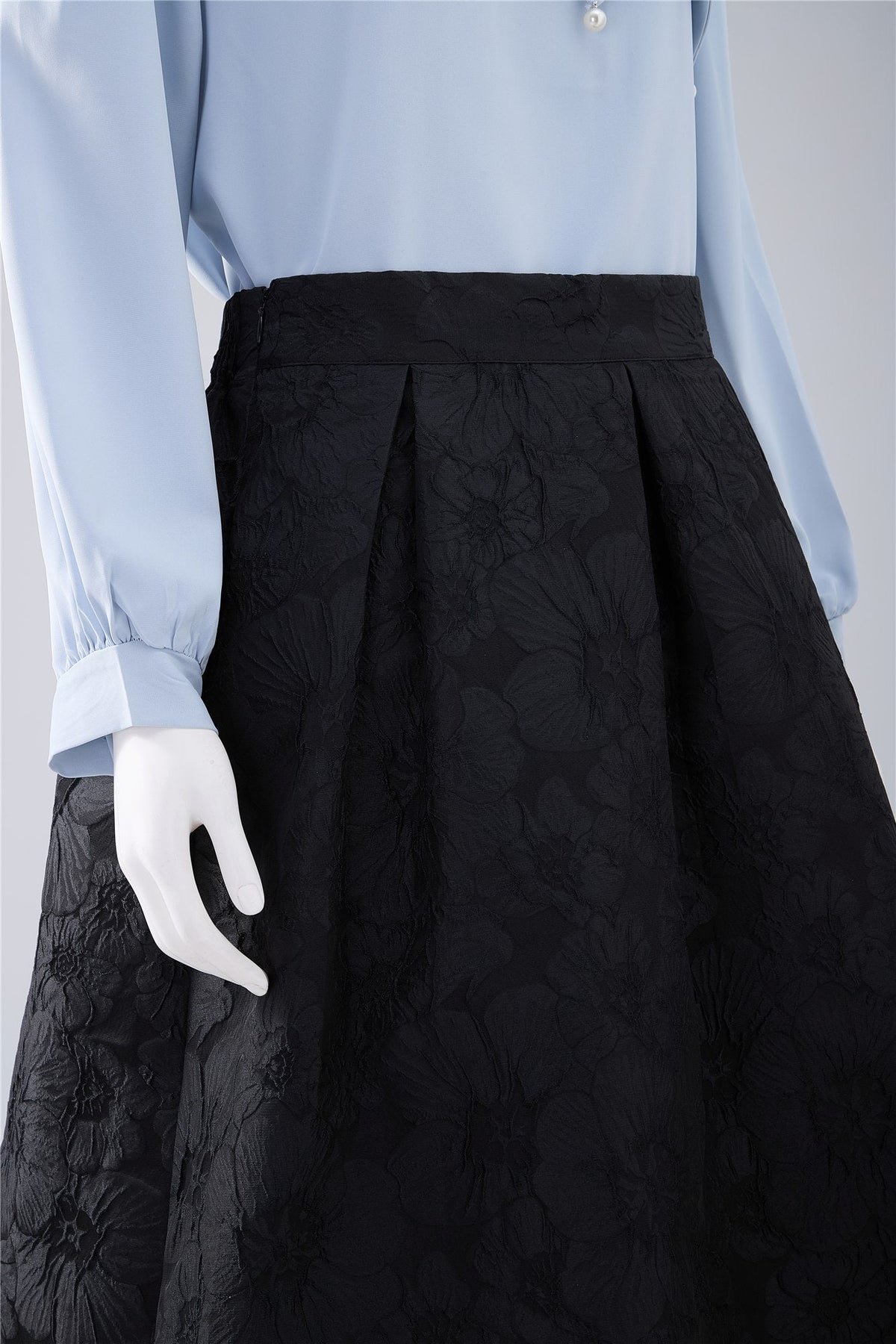 Black Textured A-Line Midi Skirt — Image 5