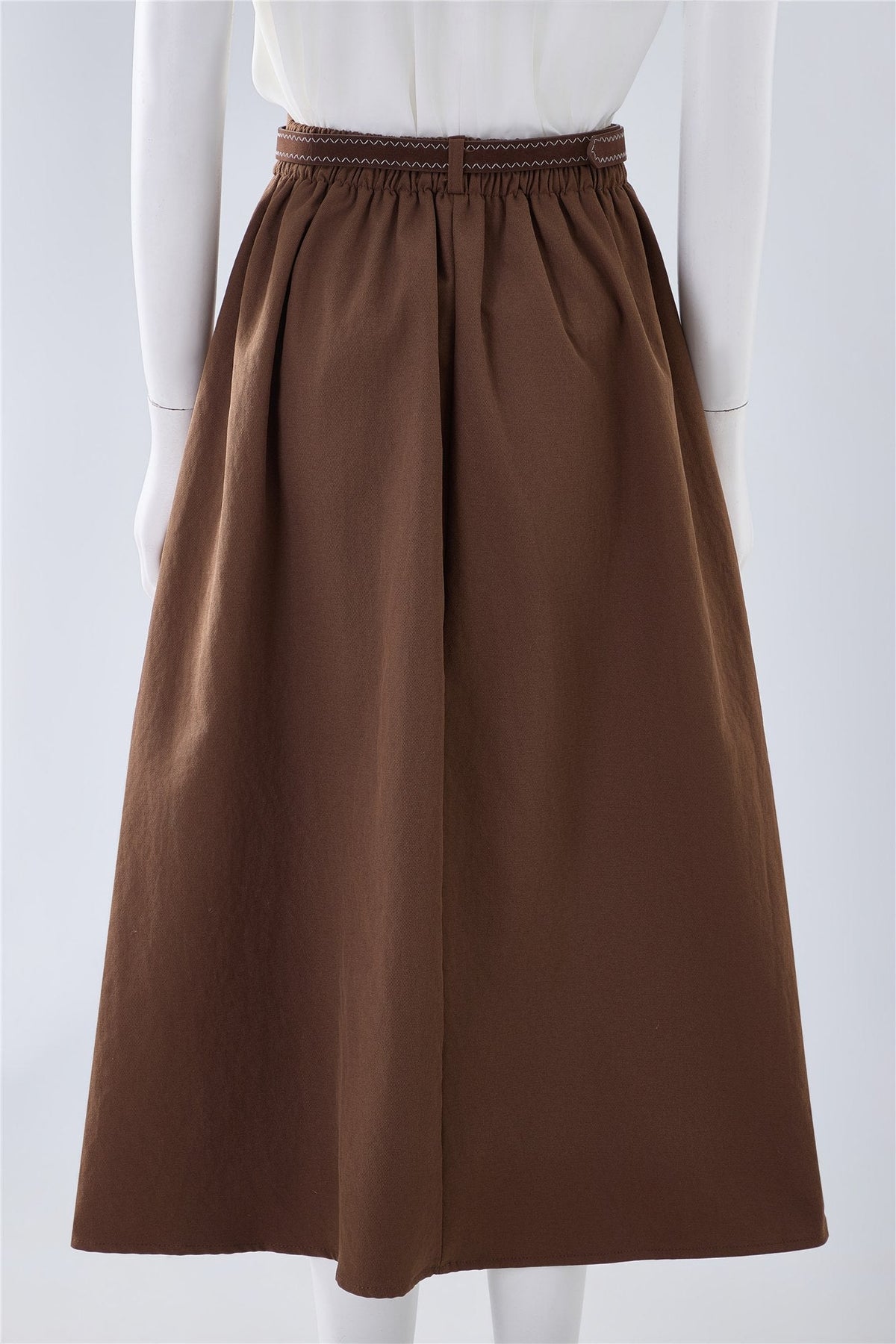 Brown Belted A-Line Midi Skirt — Image 4