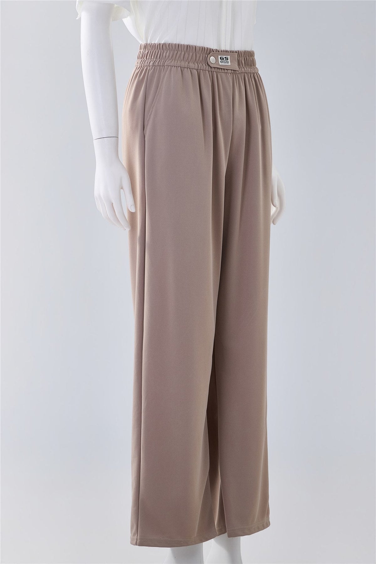 Taupe Elastic-Waist Trousers — Image 3