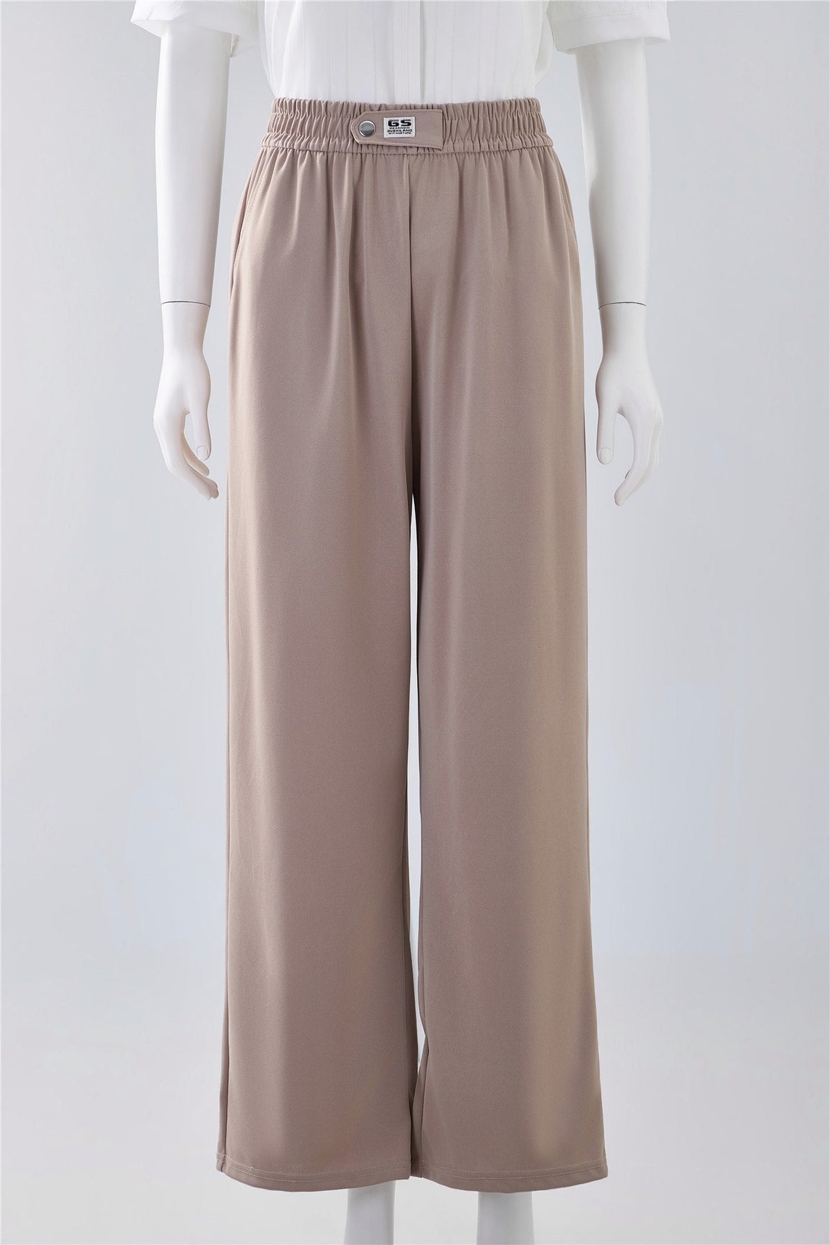 Taupe Elastic-Waist Trousers — Image 1
