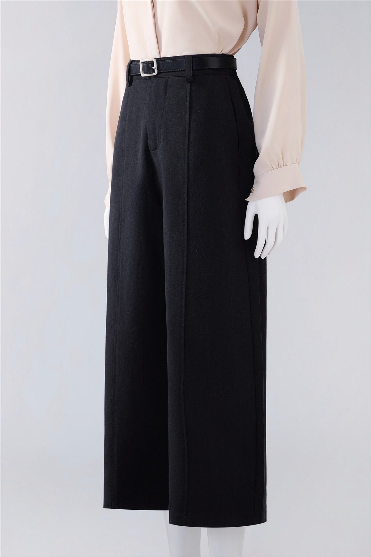 Black Belted Wide-Leg Trousers — Image 2