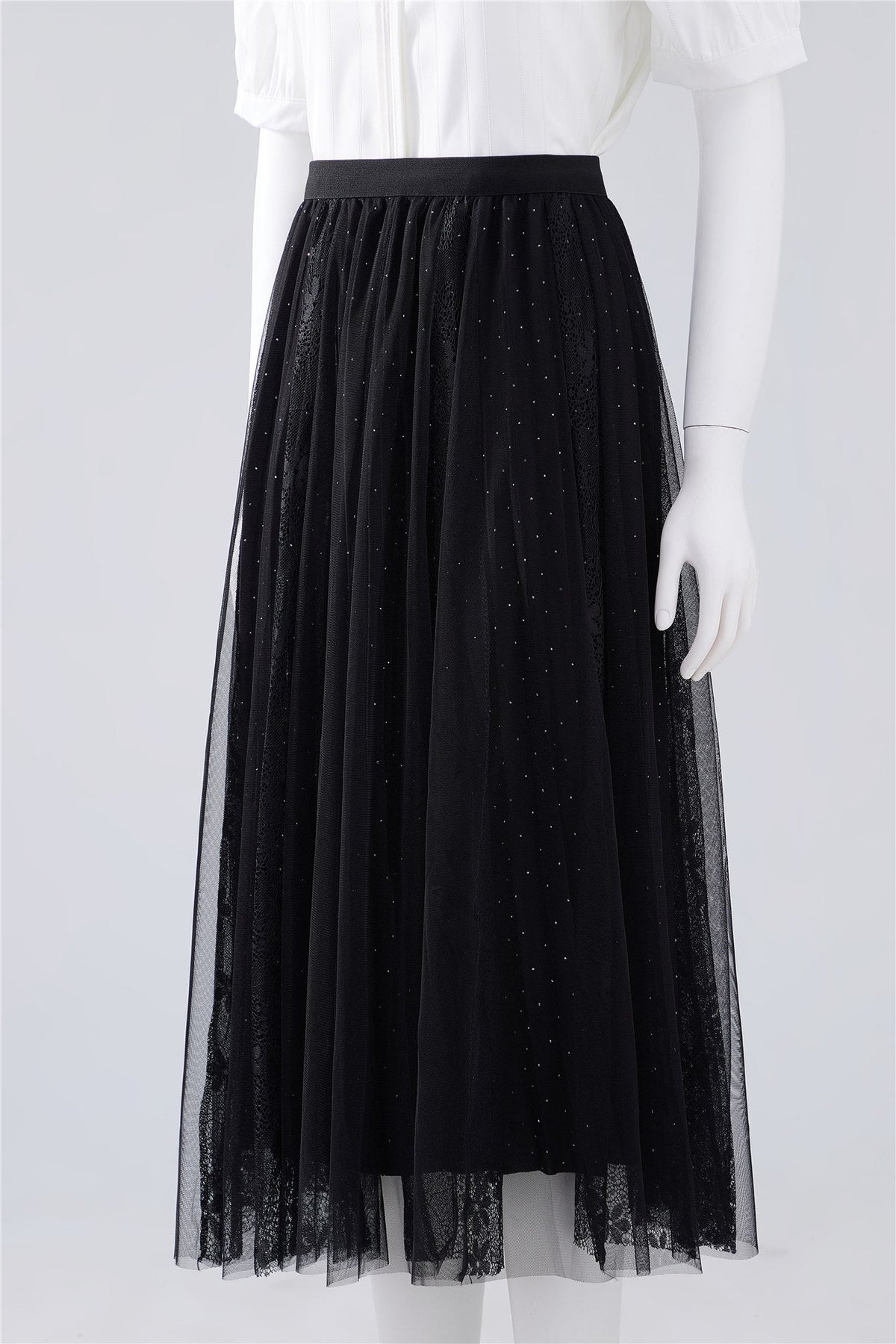 Black Layered Mesh Midi Skirt — Image 2