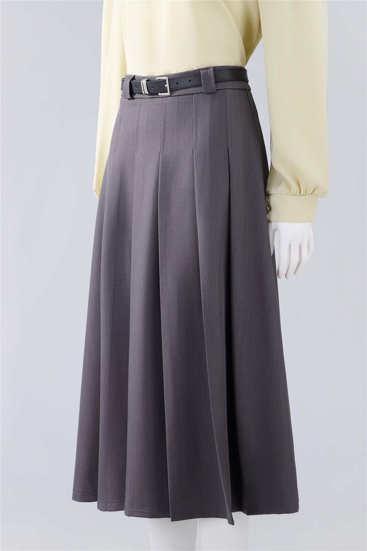 Grey Pleated Midi Skirt — Image 2