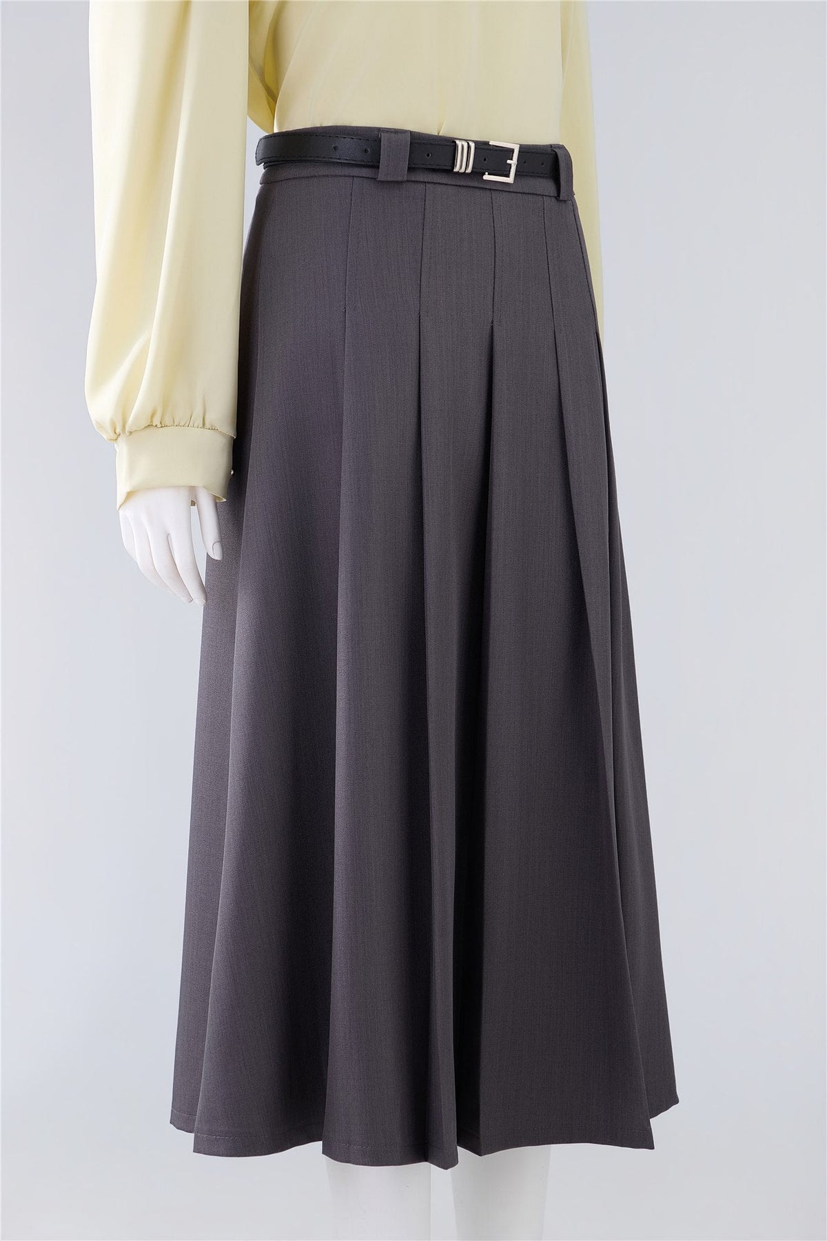Grey Pleated Midi Skirt — Image 3