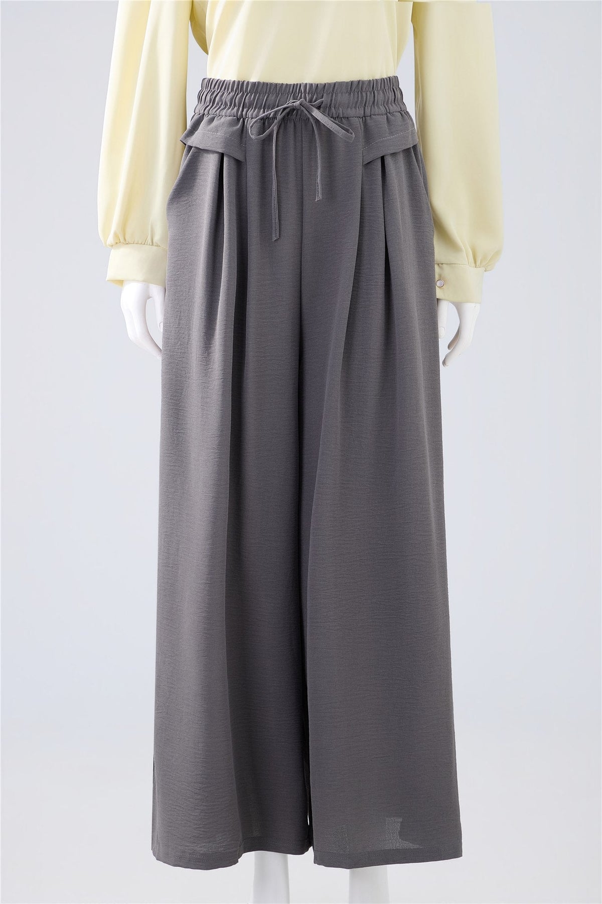 Charcoal Drawstring Wide-Leg Trousers — Image 1