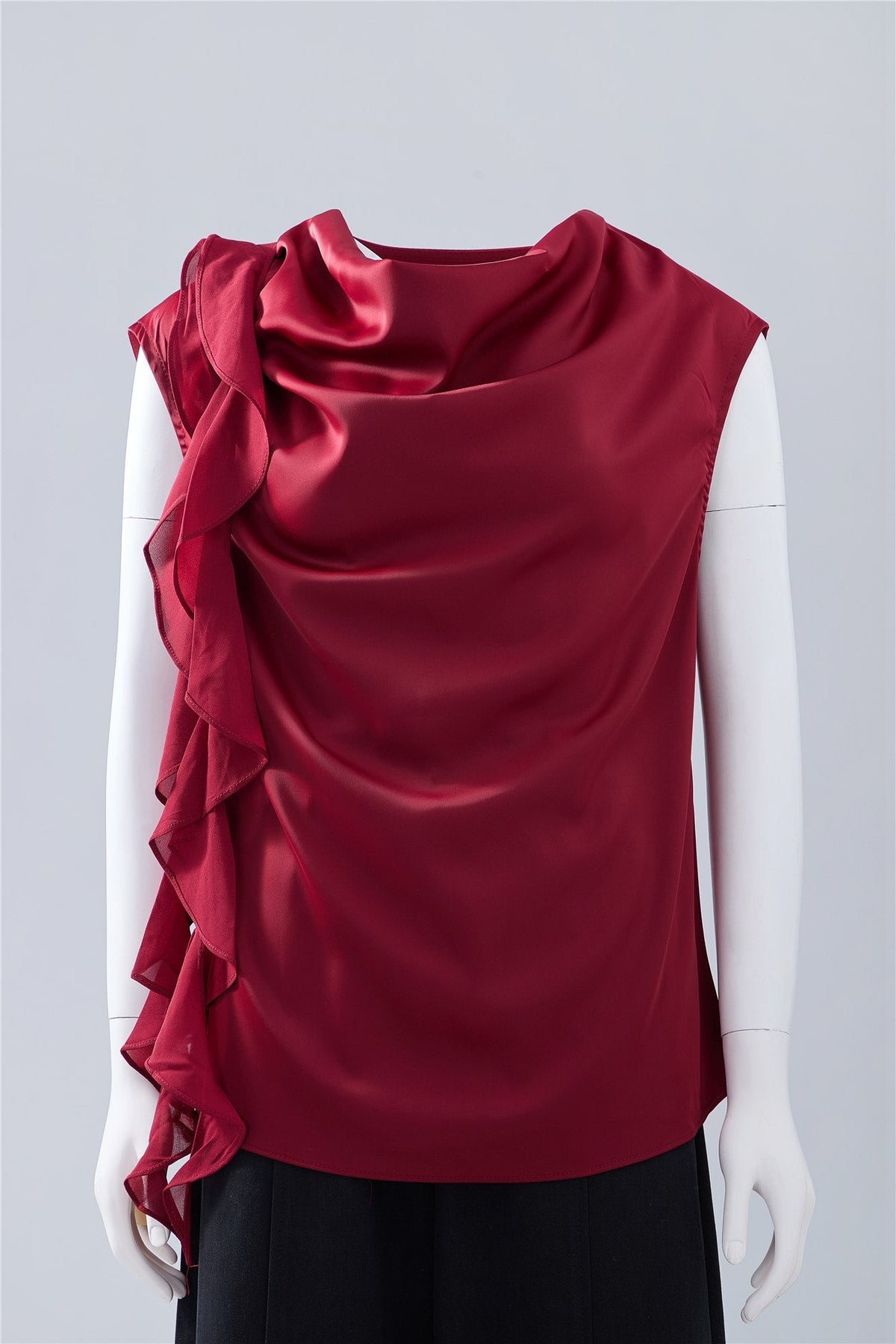 Burgundy Draped Sleeveless Blouse — Image 1