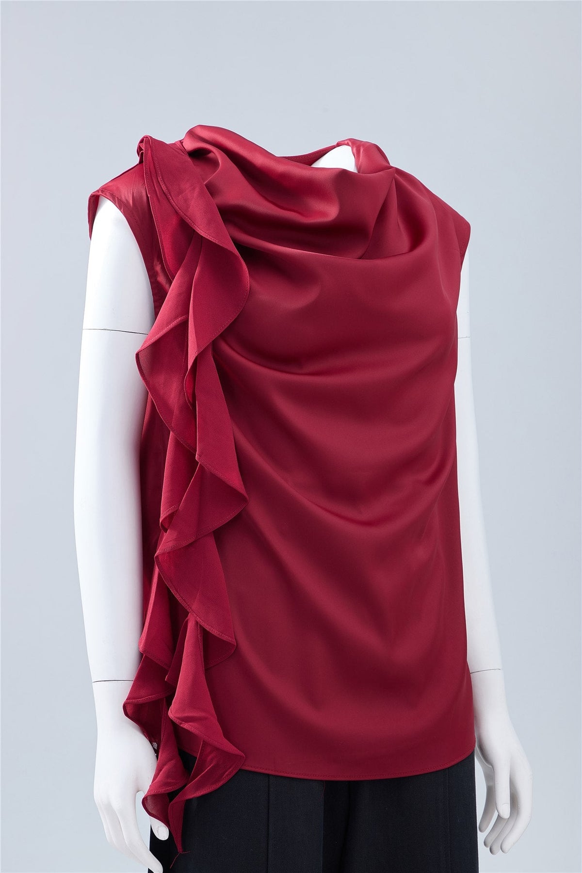 Burgundy Draped Sleeveless Blouse — Image 3