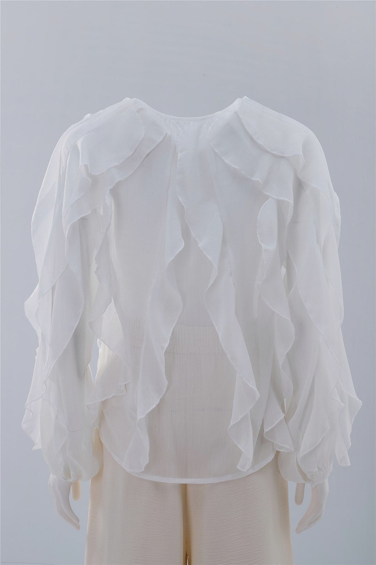 White Gathered Long-Sleeve Blouse — Image 4
