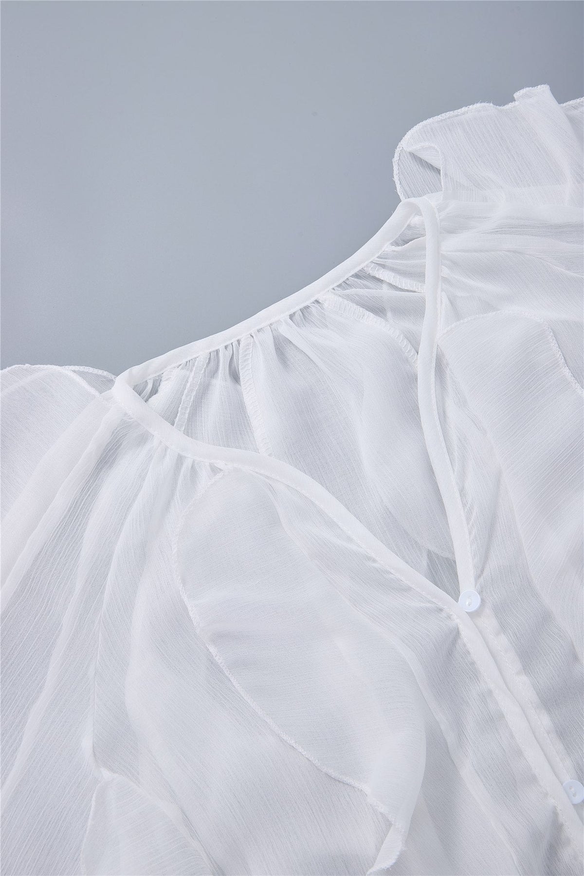 White Gathered Long-Sleeve Blouse — Image 6