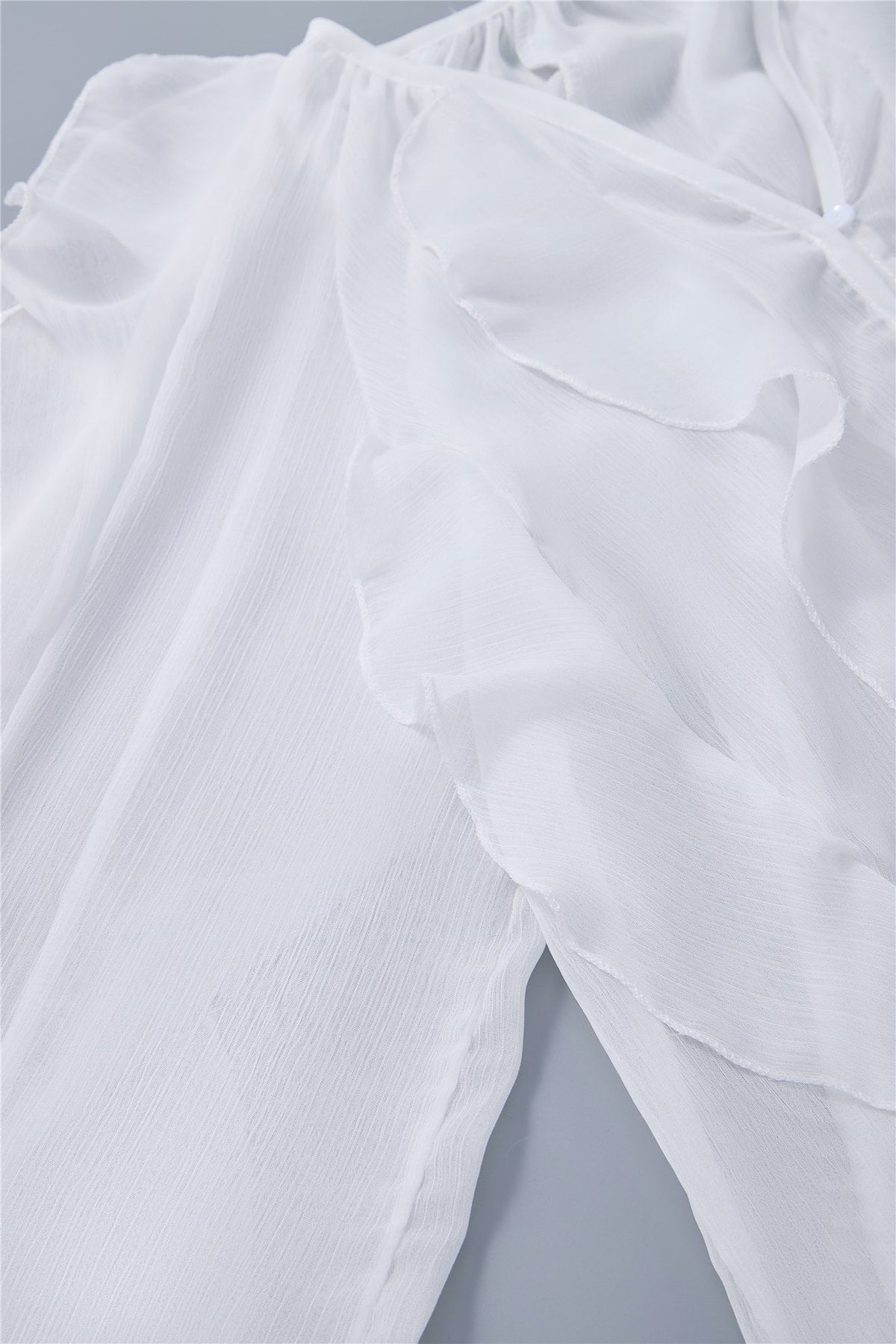 White Gathered Long-Sleeve Blouse — Image 7