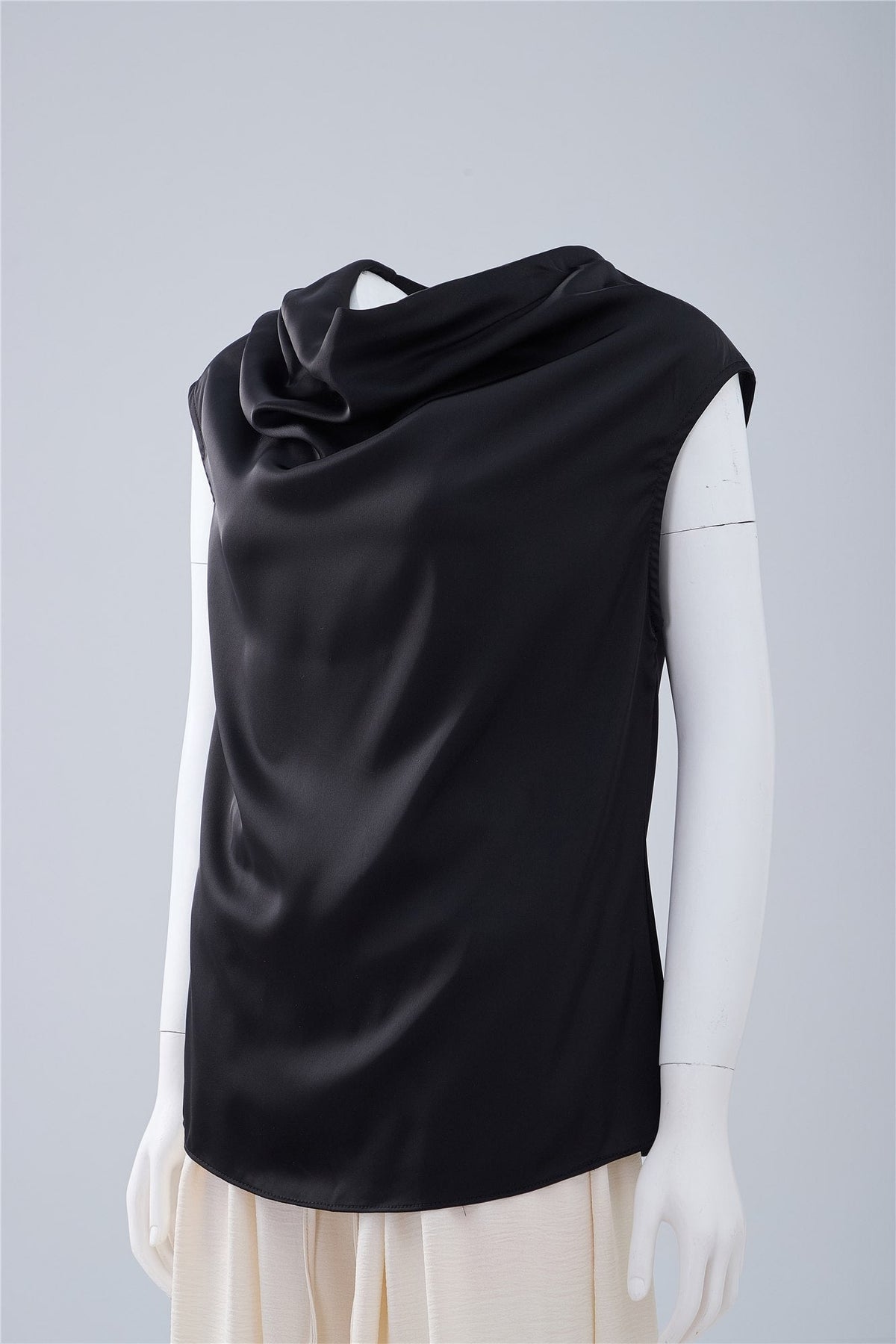 Black Draped Sleeveless Blouse — Image 3