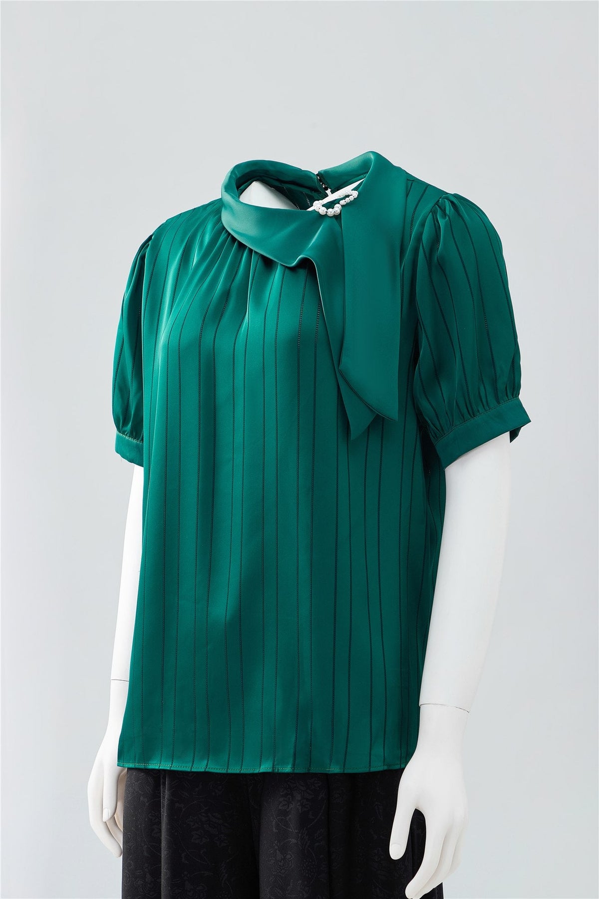 Emerald Pleated Short-Sleeve Blouse — Image 3