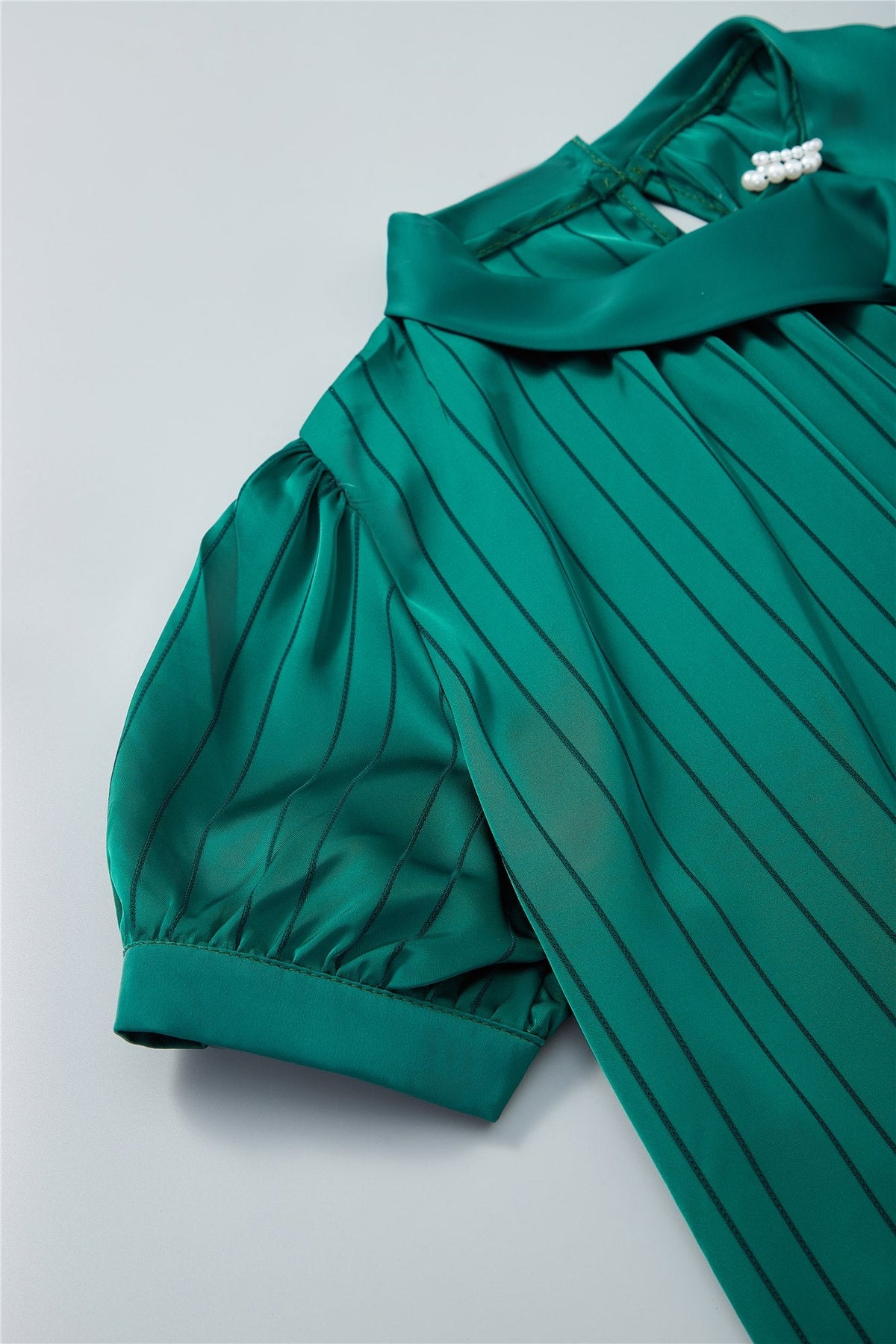 Emerald Pleated Short-Sleeve Blouse — Image 7