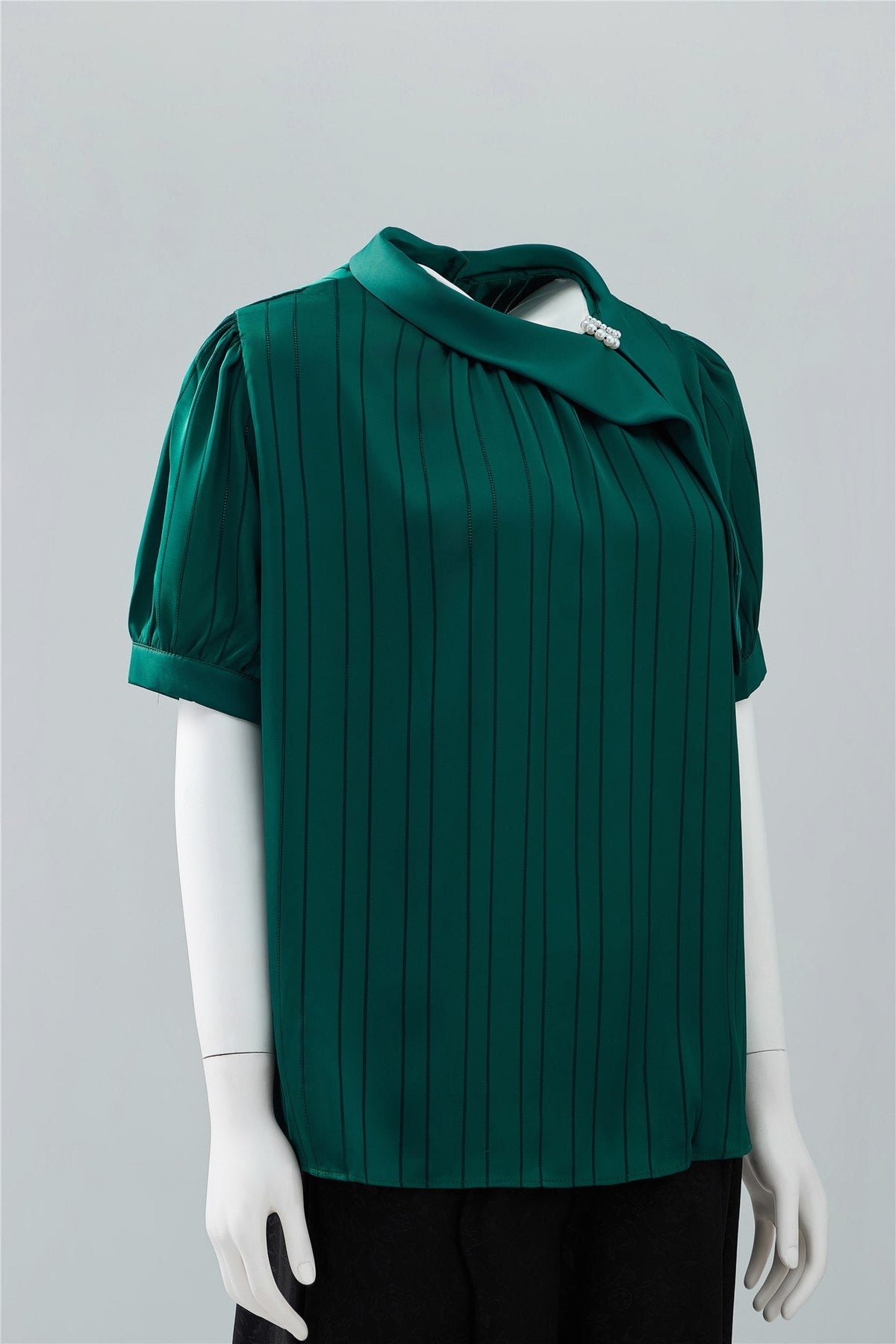 Emerald Pleated Short-Sleeve Blouse — Image 2