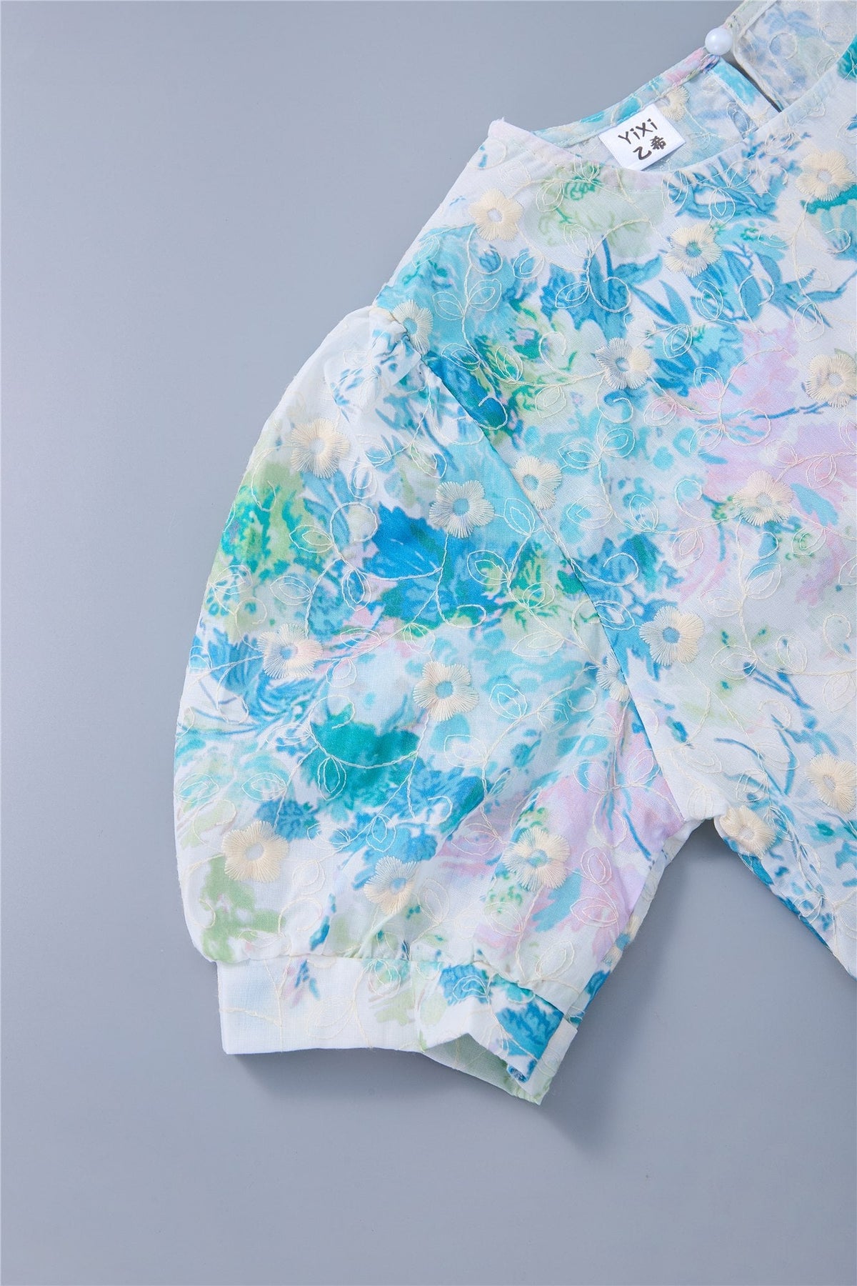 Blue Floral Short-Sleeve Top — Image 7