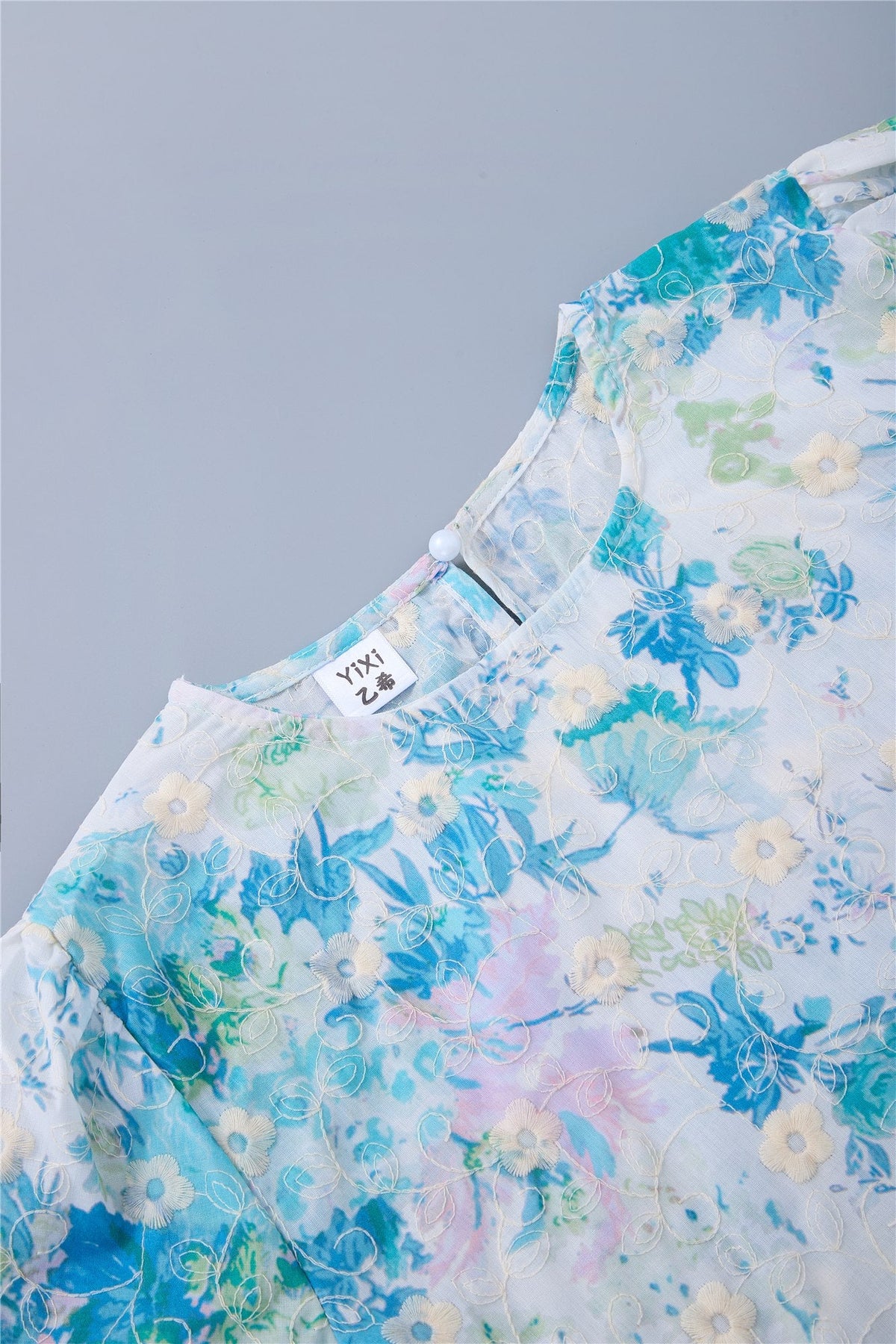 Blue Floral Short-Sleeve Top — Image 6