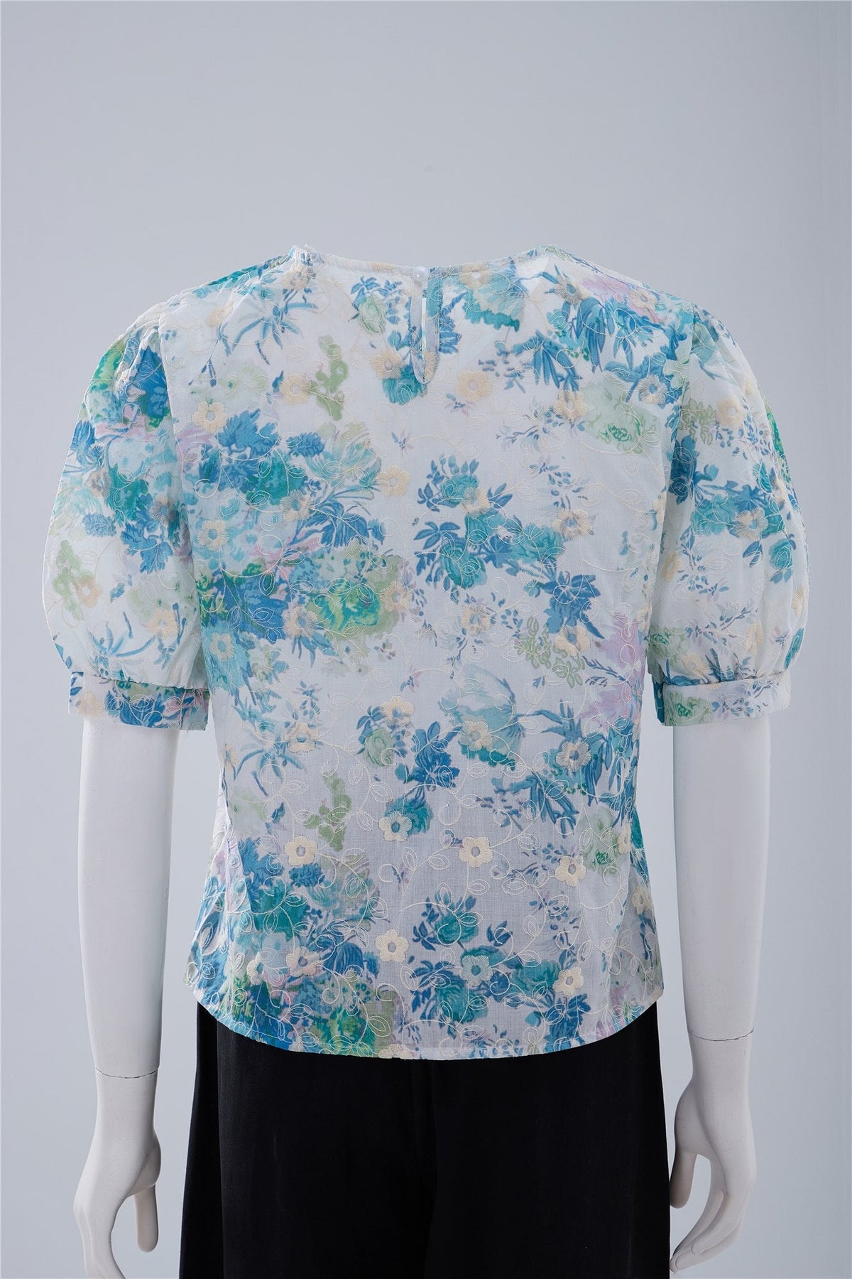 Blue Floral Short-Sleeve Top — Image 4