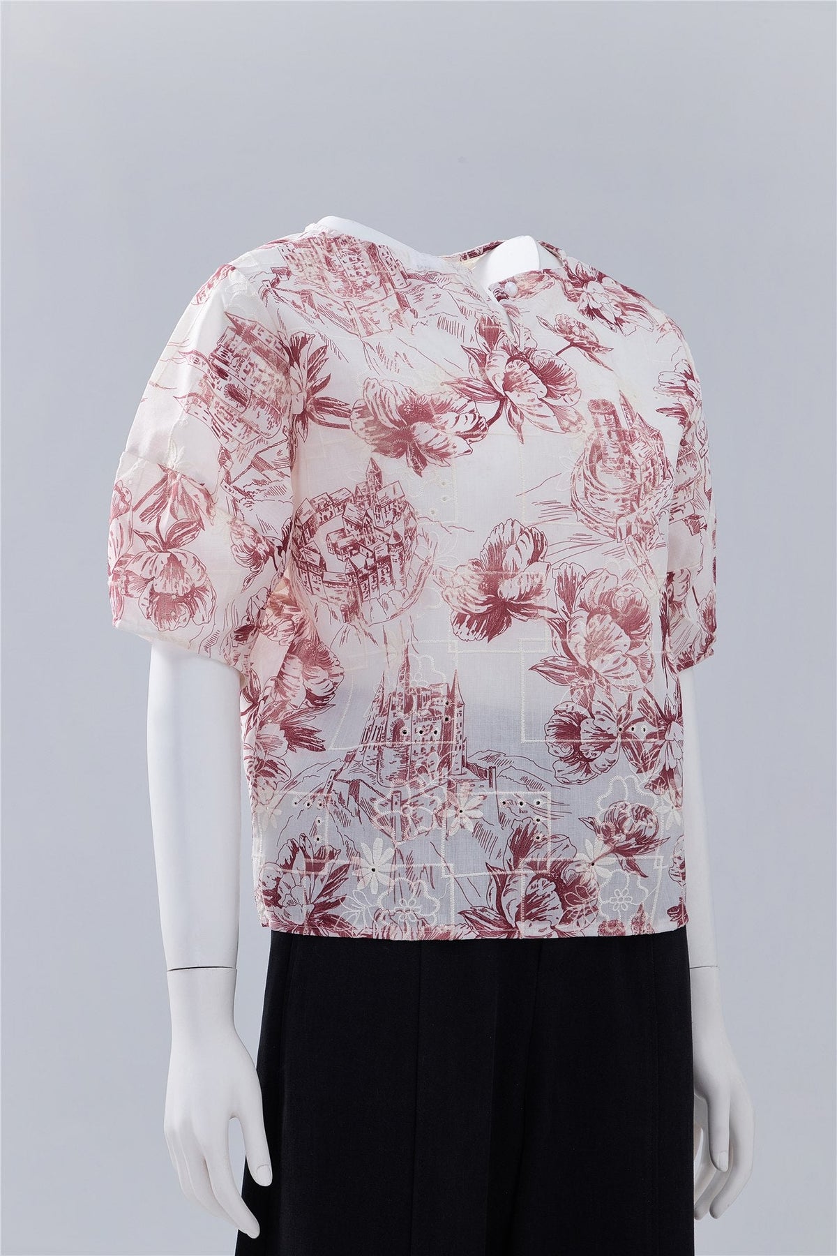 Red Floral Short-Sleeve Top — Image 2