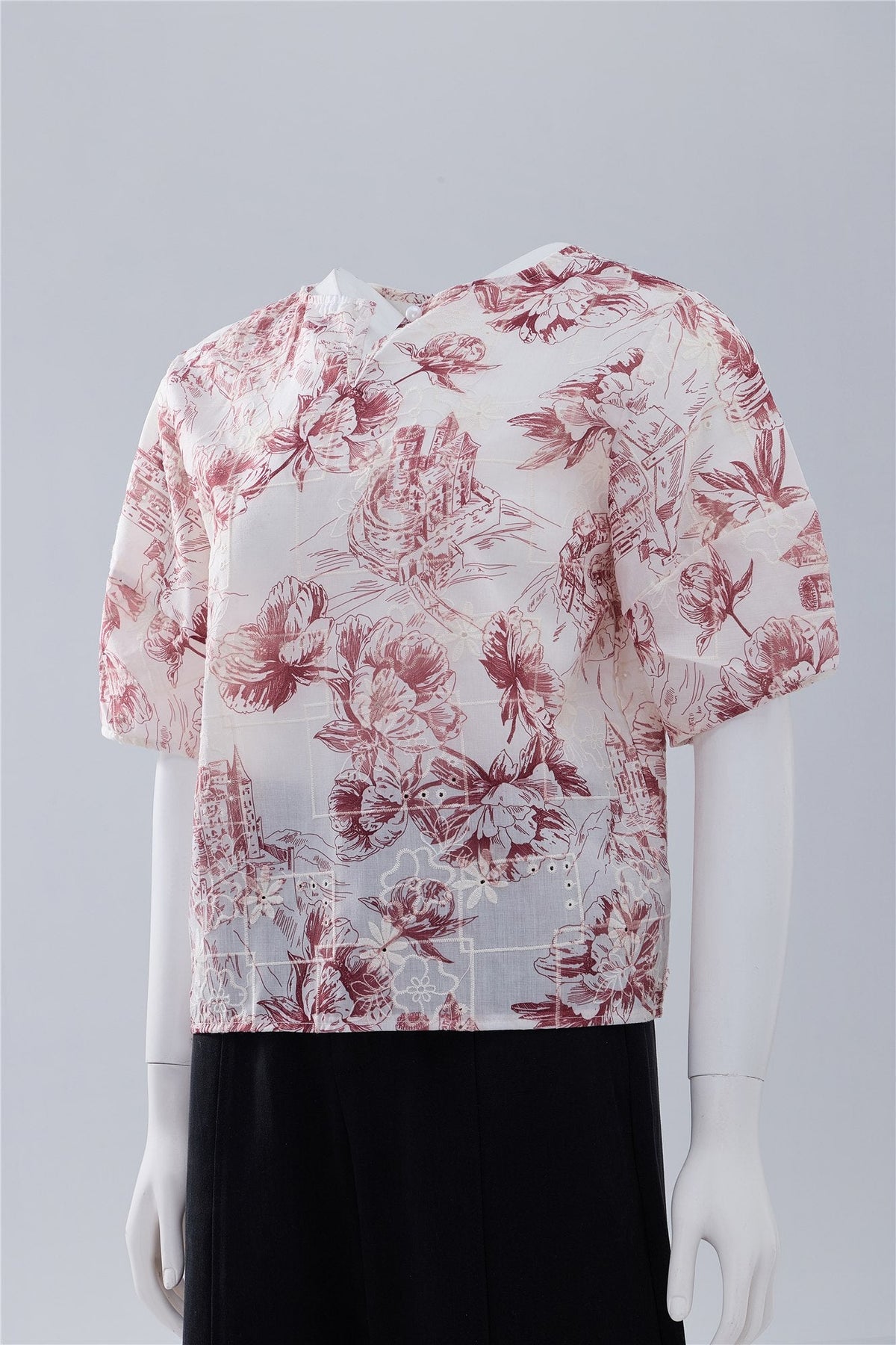 Red Floral Short-Sleeve Top — Image 3