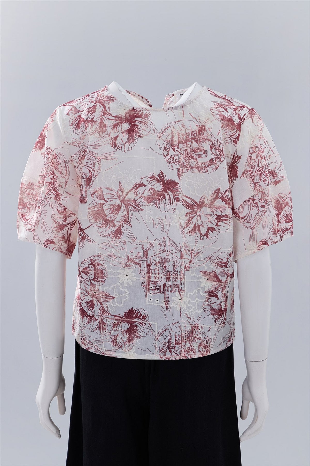 Red Floral Short-Sleeve Top — Image 4