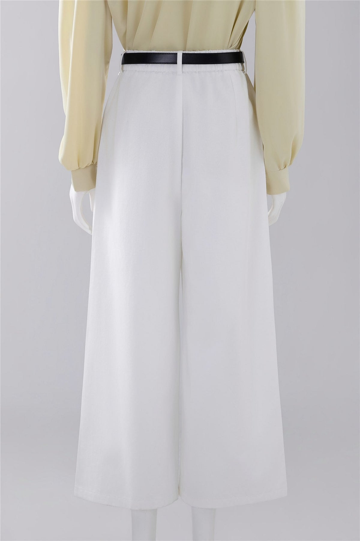White Belted Wide-Leg Trousers — Image 4