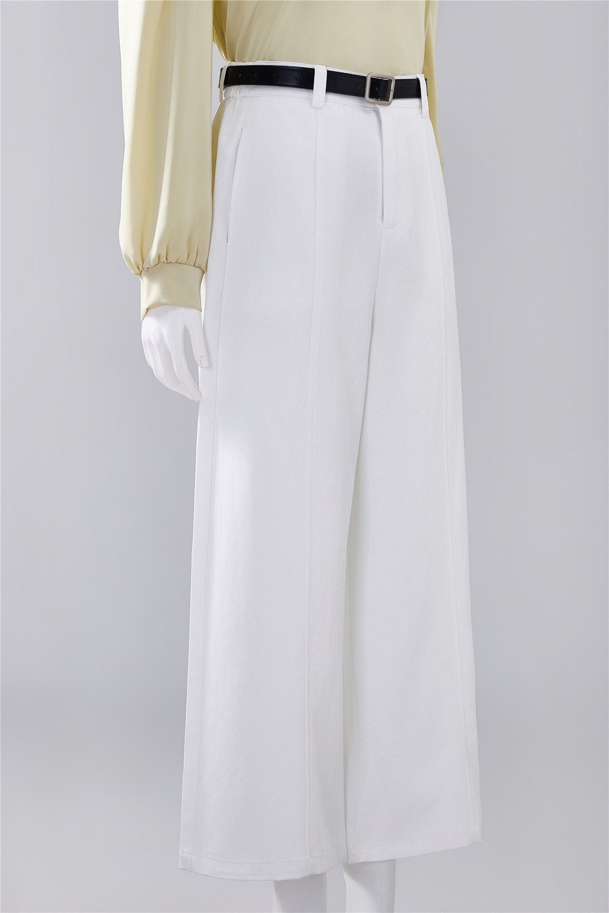 White Belted Wide-Leg Trousers — Image 3