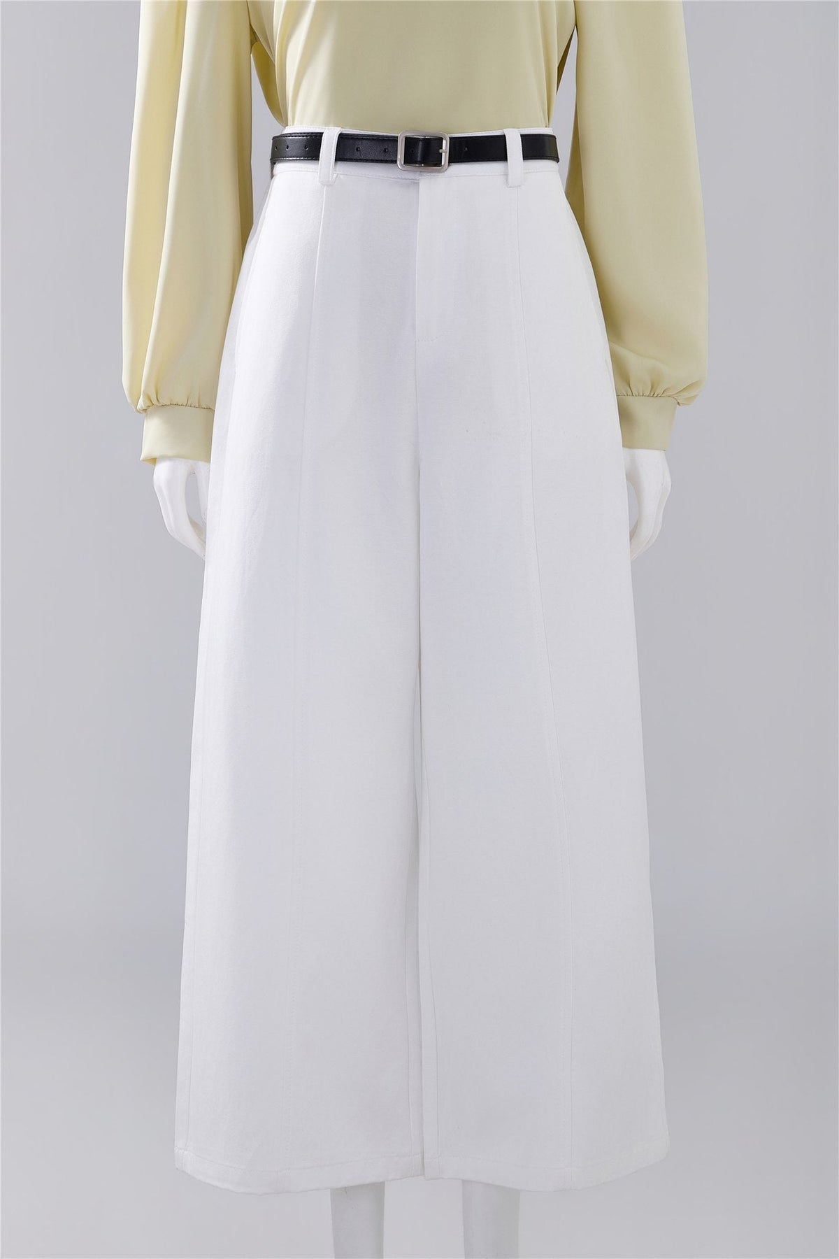 White Belted Wide-Leg Trousers — Image 1