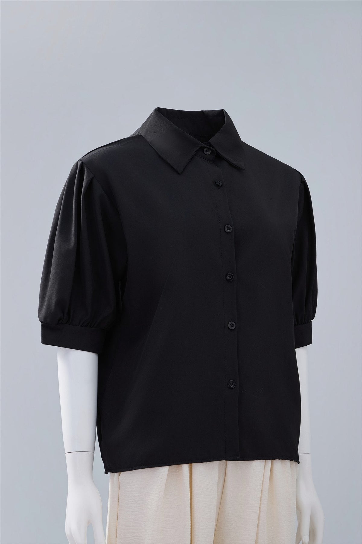 Black Puff-Sleeve Shirt — Image 2