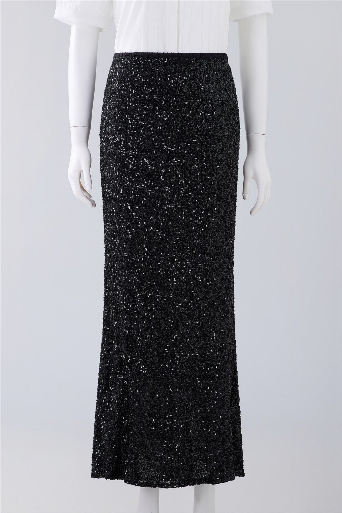 Black Textured Flared Maxi Skirt — Image 1