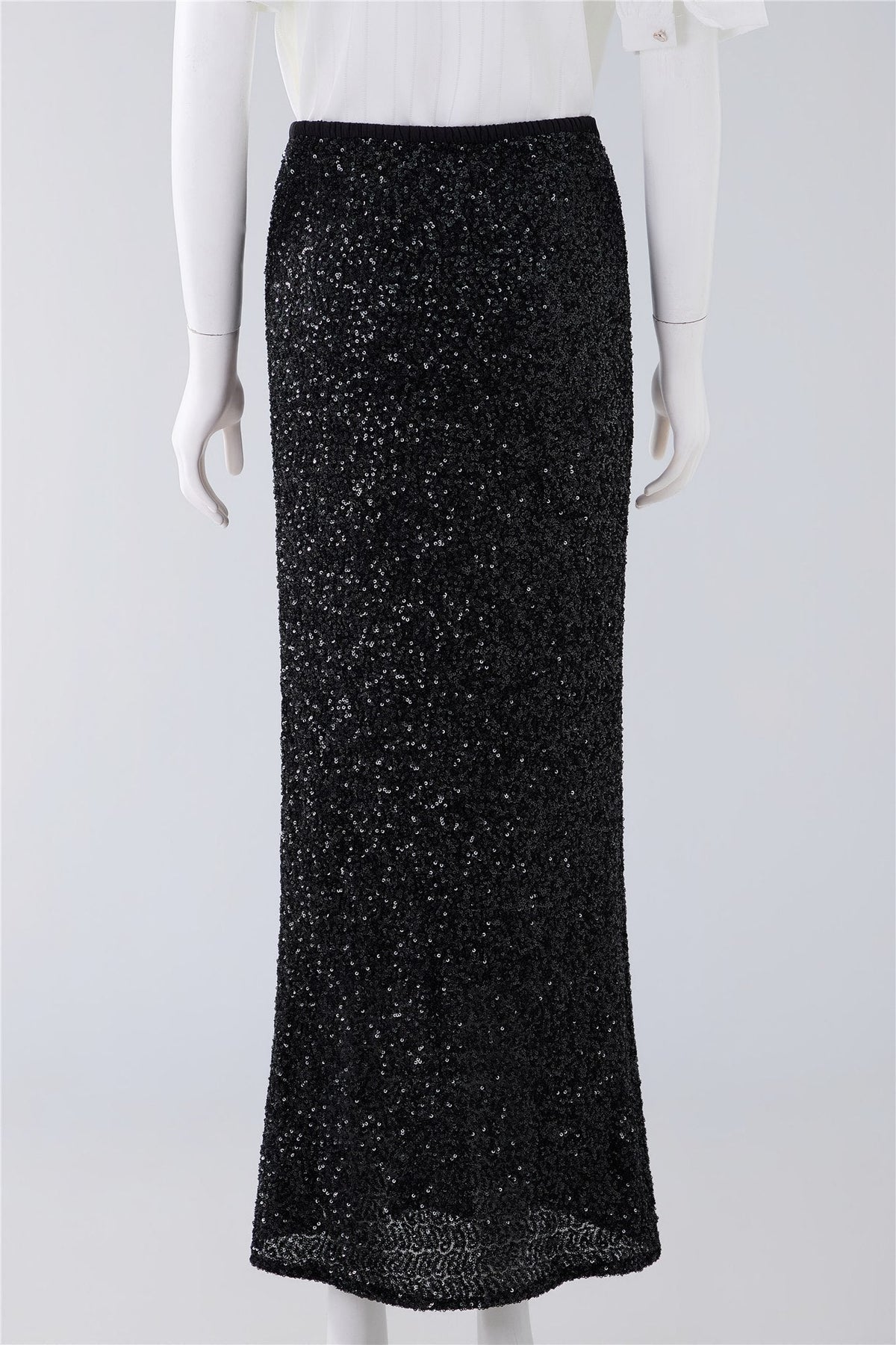Black Textured Flared Maxi Skirt — Image 4