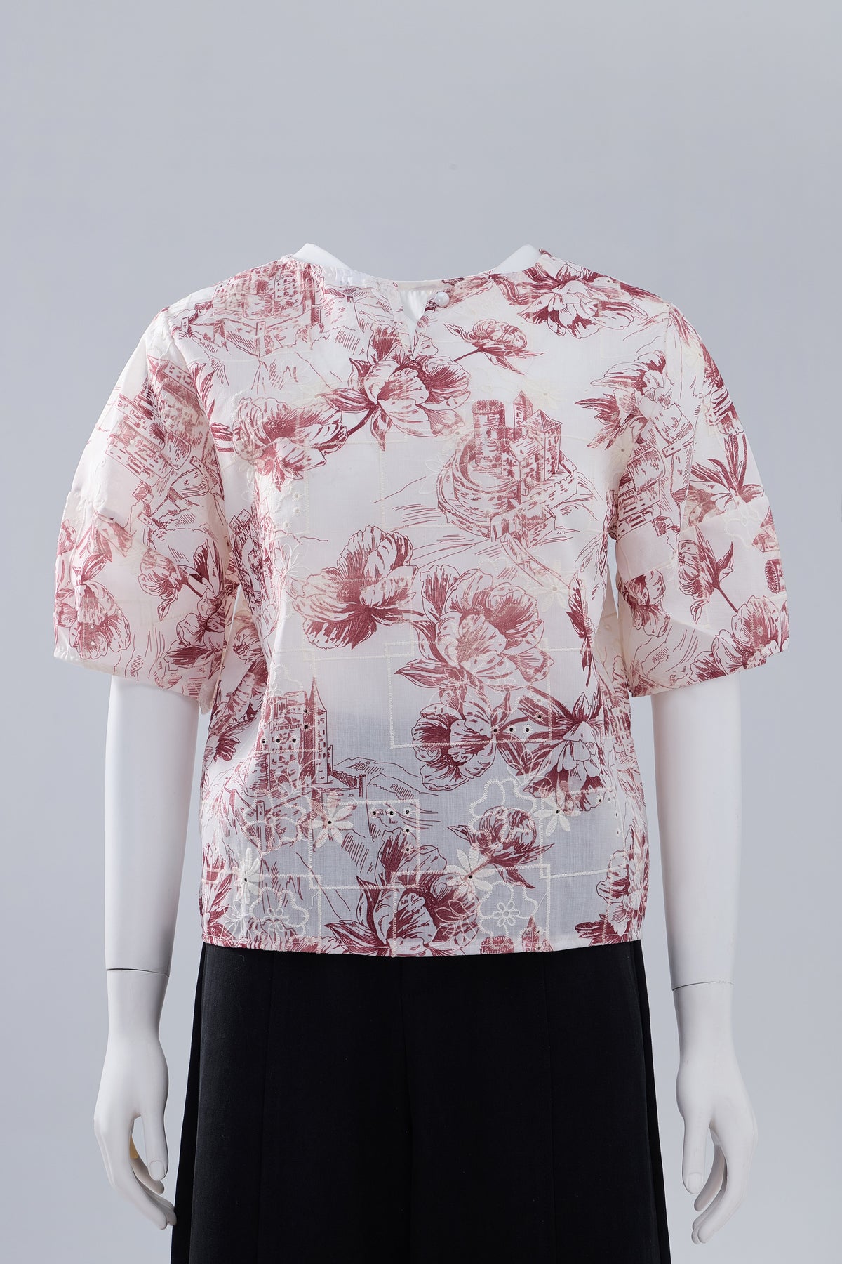 Red Floral Short-Sleeve Top — Image 1