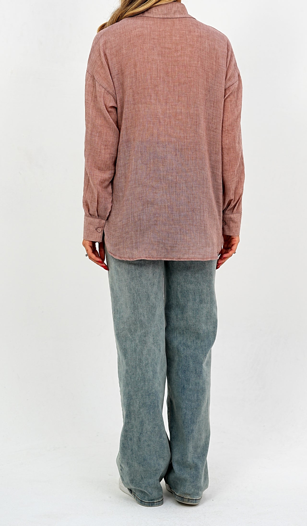 Relaxed Fit Long Sleeve Shirt - Crinkled & Lightweight dark pink