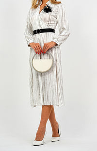 Elegant Pleated Midi Wrap Dress with Statement Belt