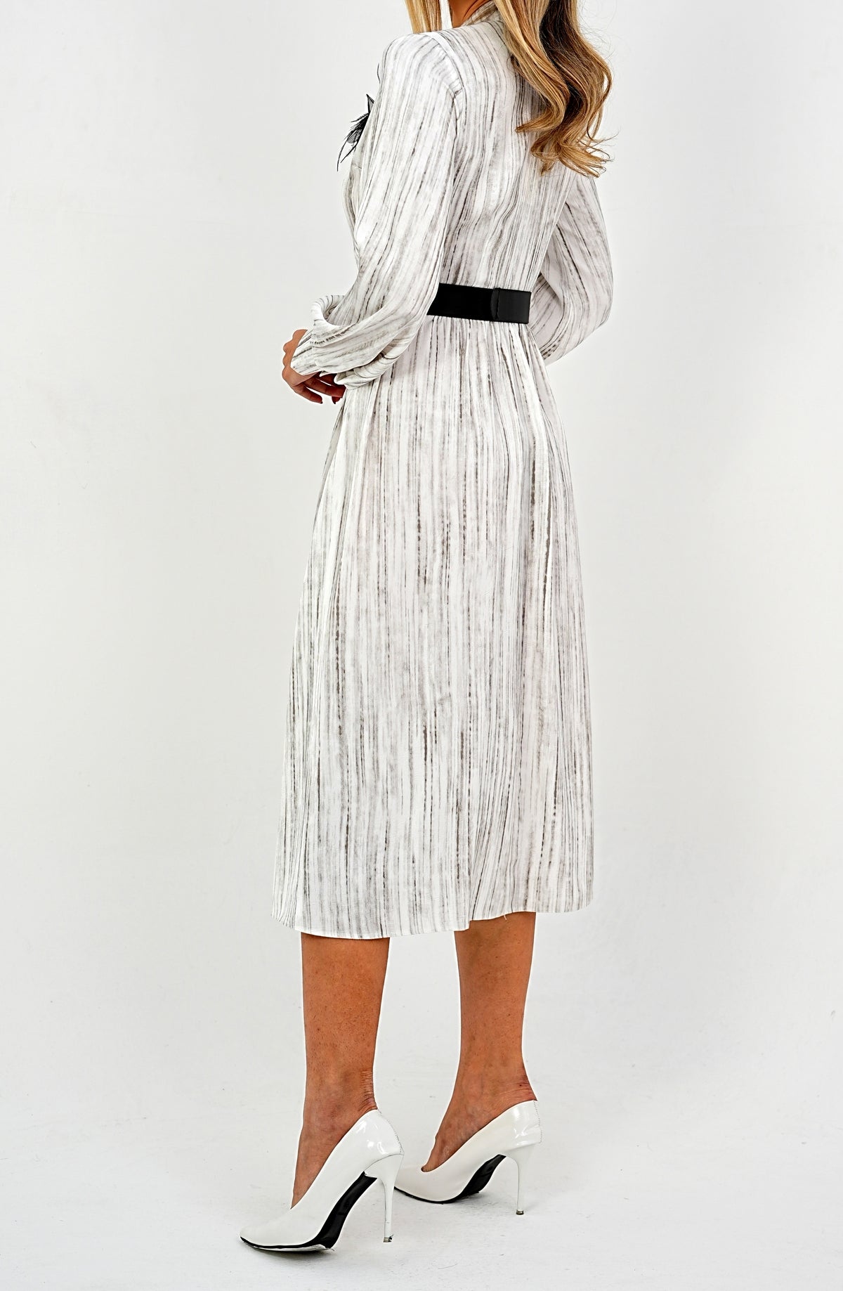 Elegant Pleated Midi Wrap Dress with Statement Belt