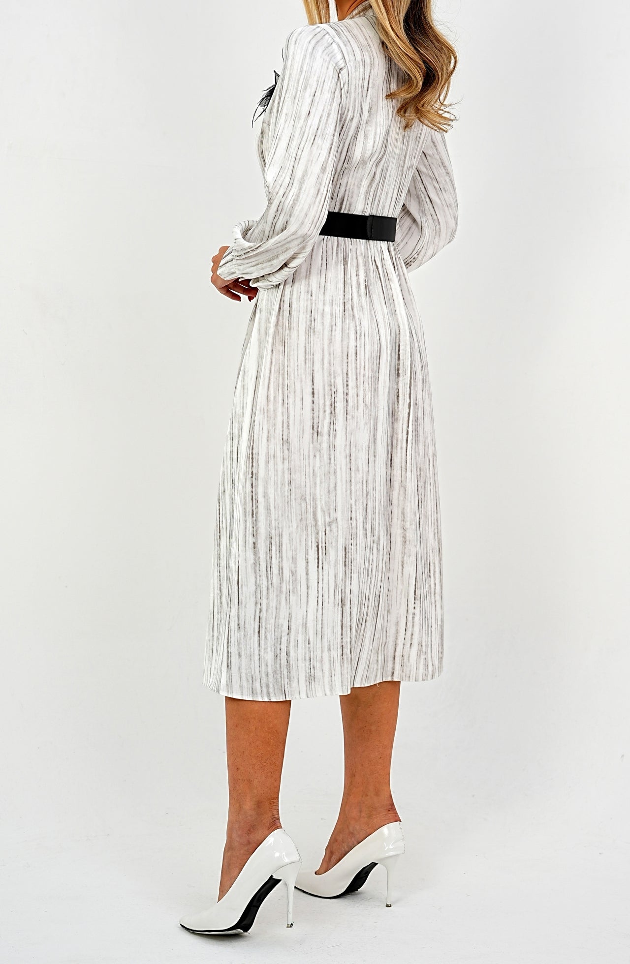 Elegant Pleated Midi Wrap Dress with Statement Belt