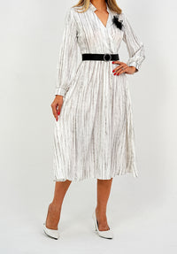 Elegant Pleated Midi Wrap Dress with Statement Belt