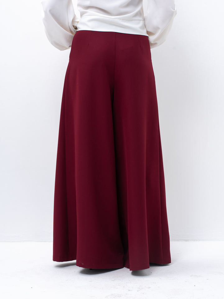 Sophisticated Palazzo Burgundy Pants with Front Pleat Detail